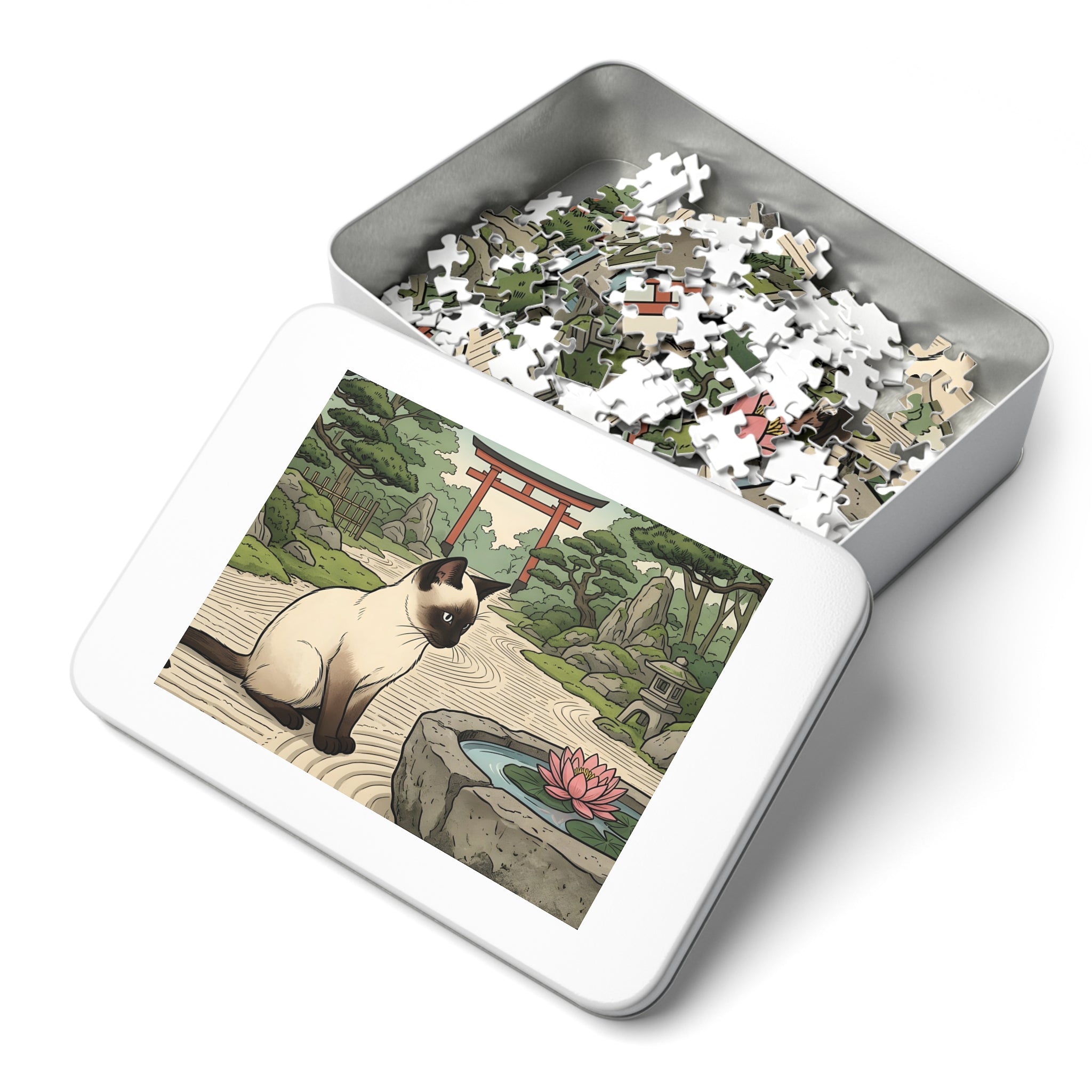 Seal Point Siamese Japanese Torii Garden Jigsaw Puzzle