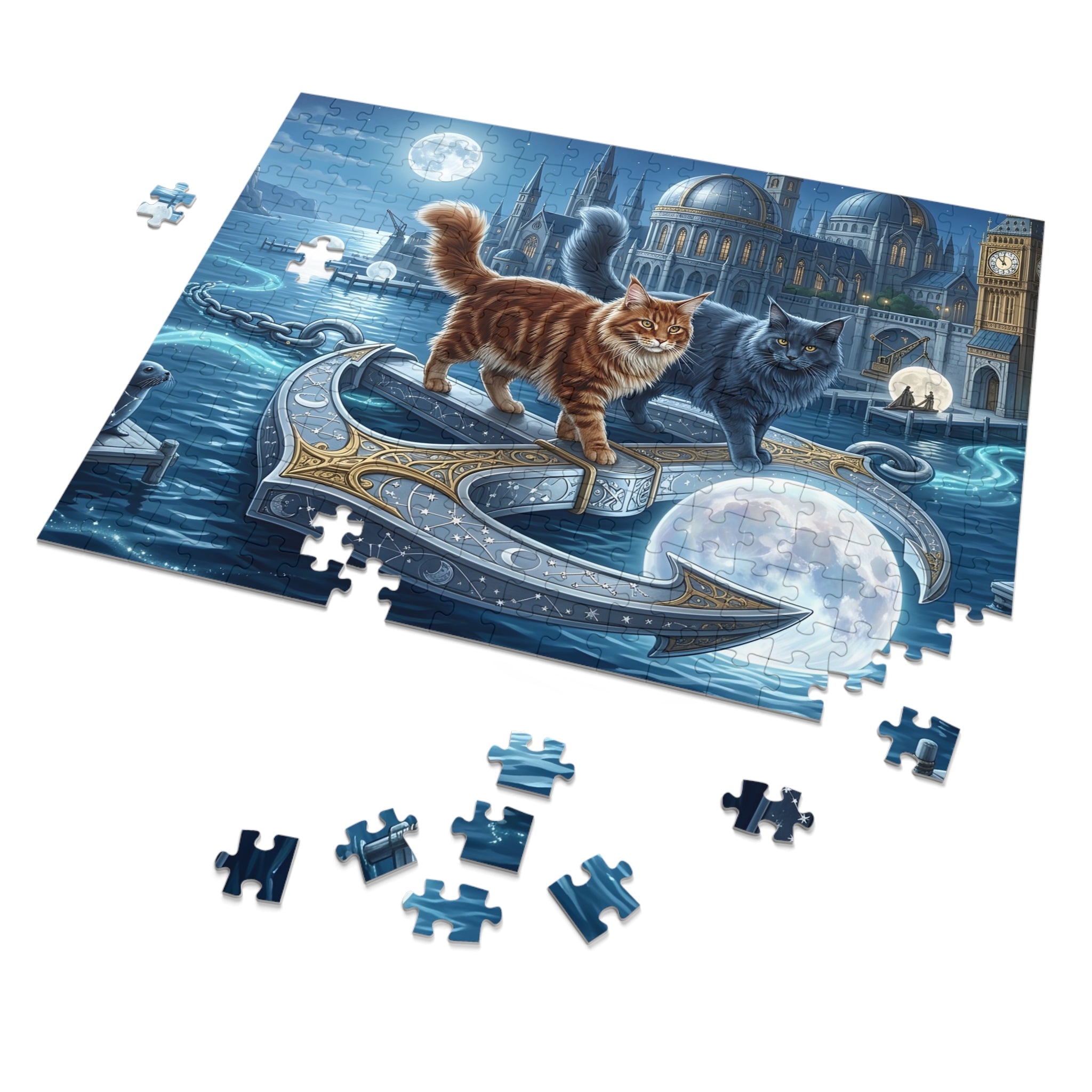 Maine Coon Cat Celestial Anchor Floating Moon Harbor Jigsaw Puzzle