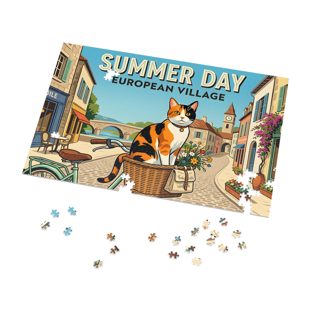 Calico American Shorthair Summer Day European Village Jigsaw Puzzle