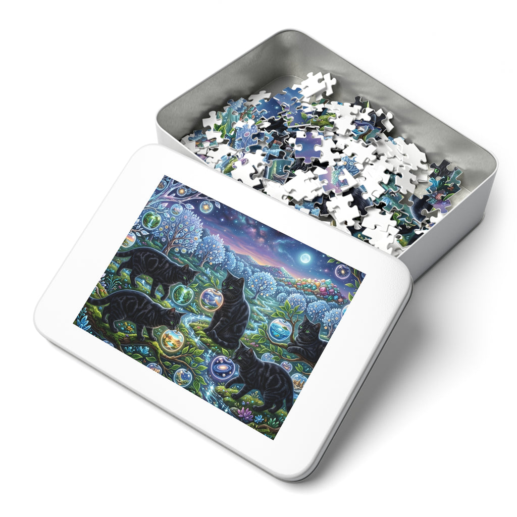 Black Tabby American Shorthair Orchard Glass Orb Worlds Jigsaw Puzzle
