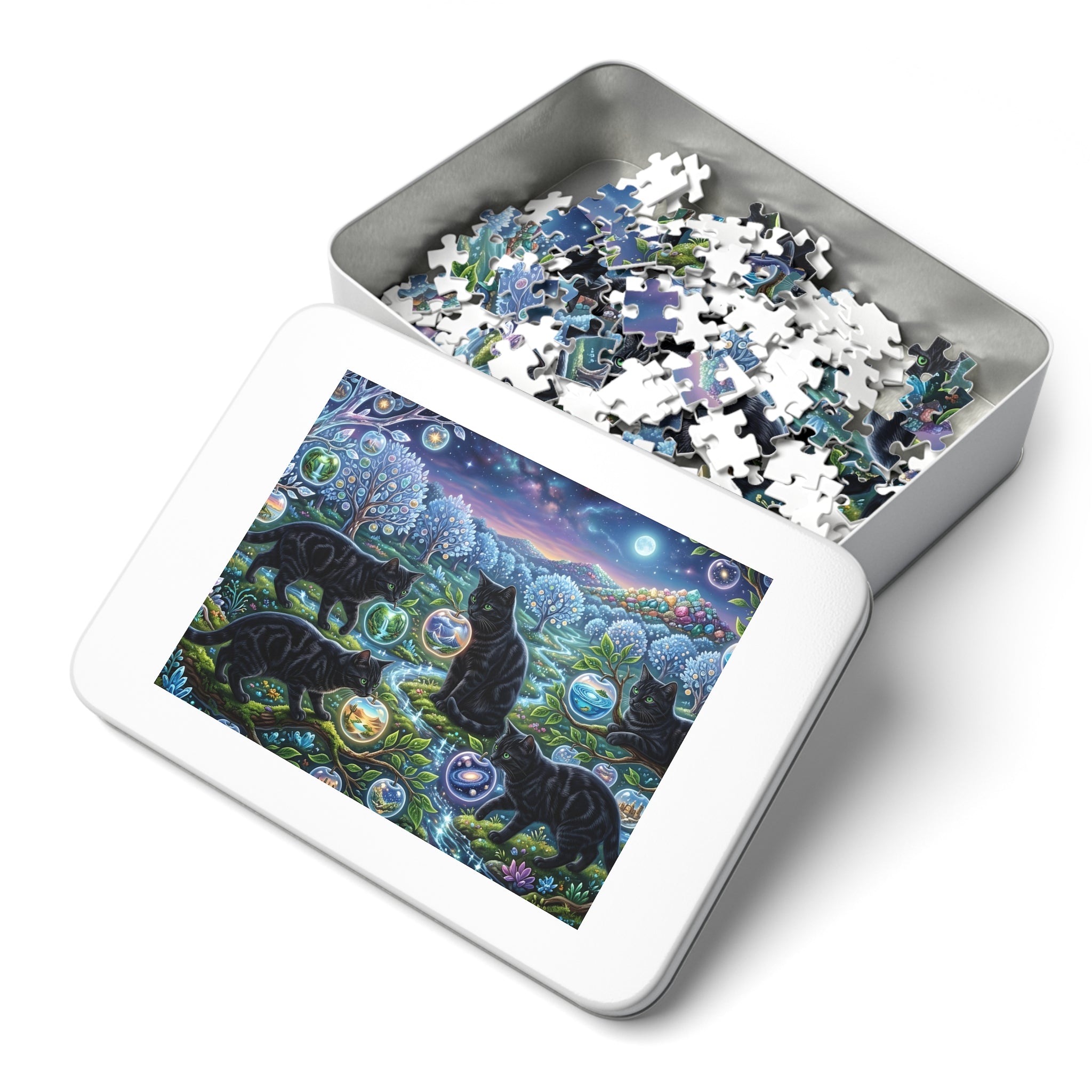 Black Tabby American Shorthair Orchard Glass Orb Worlds Jigsaw Puzzle