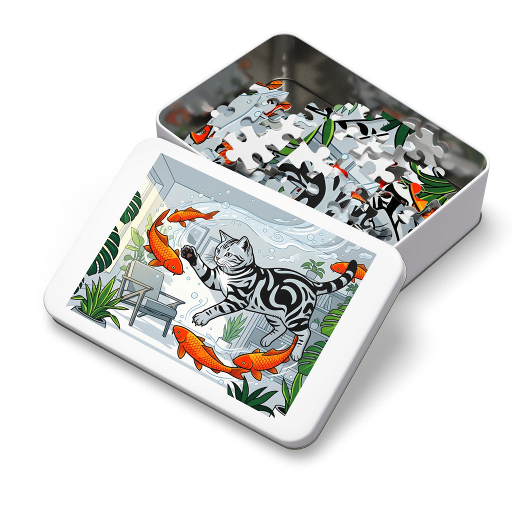 Silver Tabby American Shorthair Flying Goldfish Room Jigsaw Puzzle