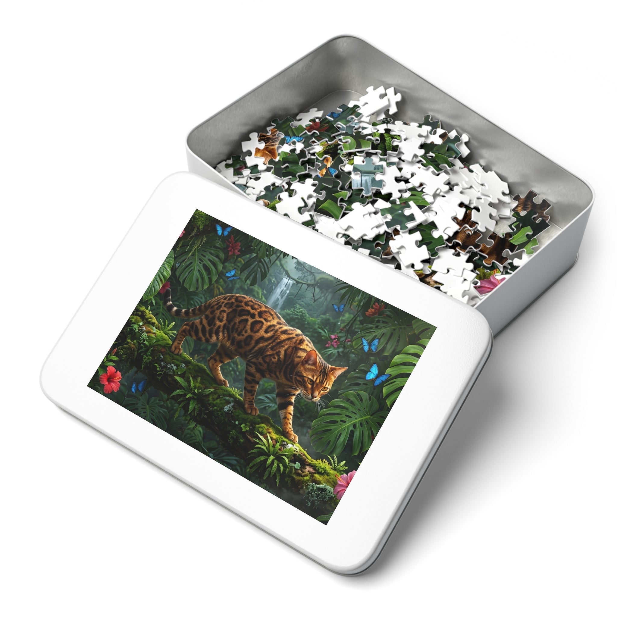 Bengal Jungle Waterfall Blue Butterflies Jigsaw Puzzle