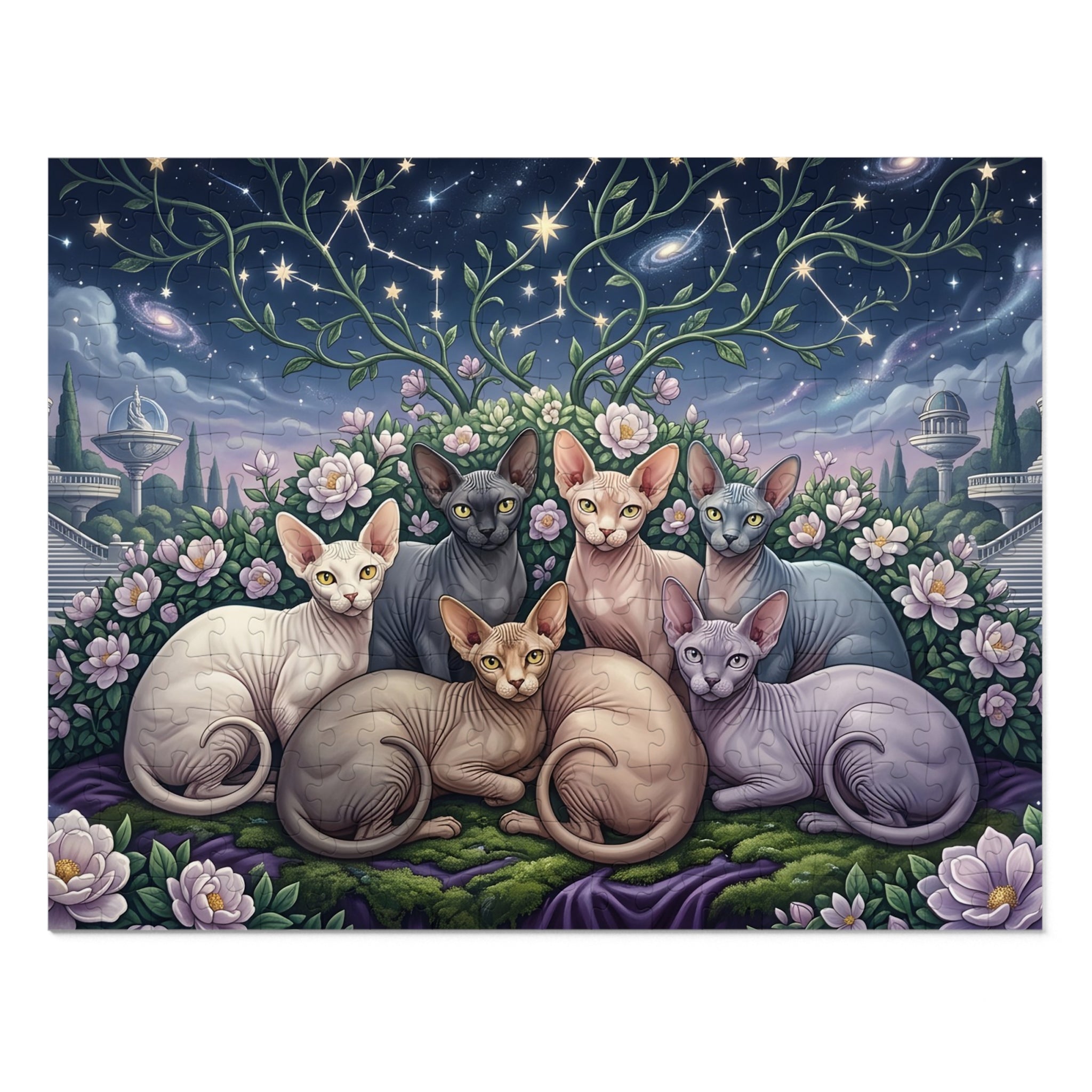 Sphynx Cat Celestial Constellation Night Garden Jigsaw Puzzle