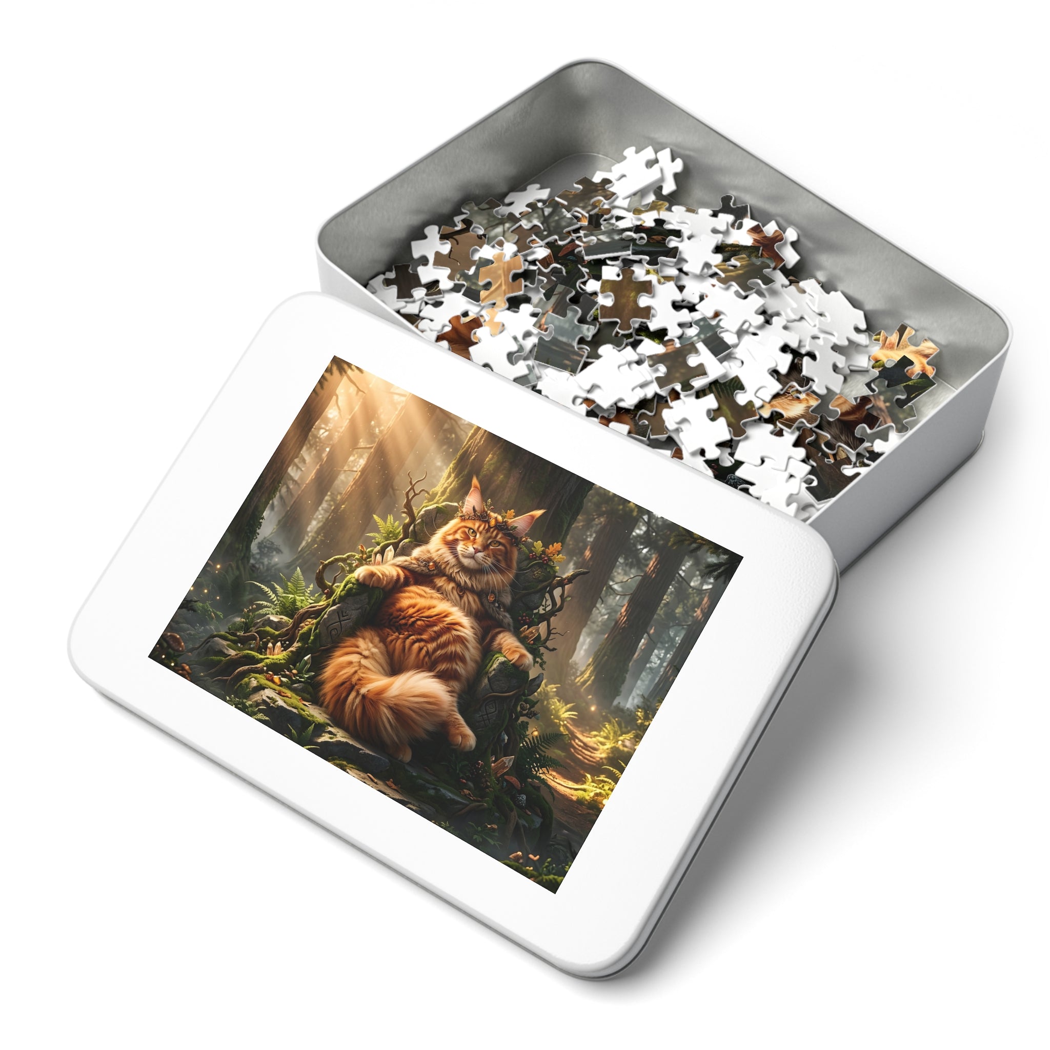 Orange Tabby Maine Coon Forest Throne King Jigsaw Puzzle