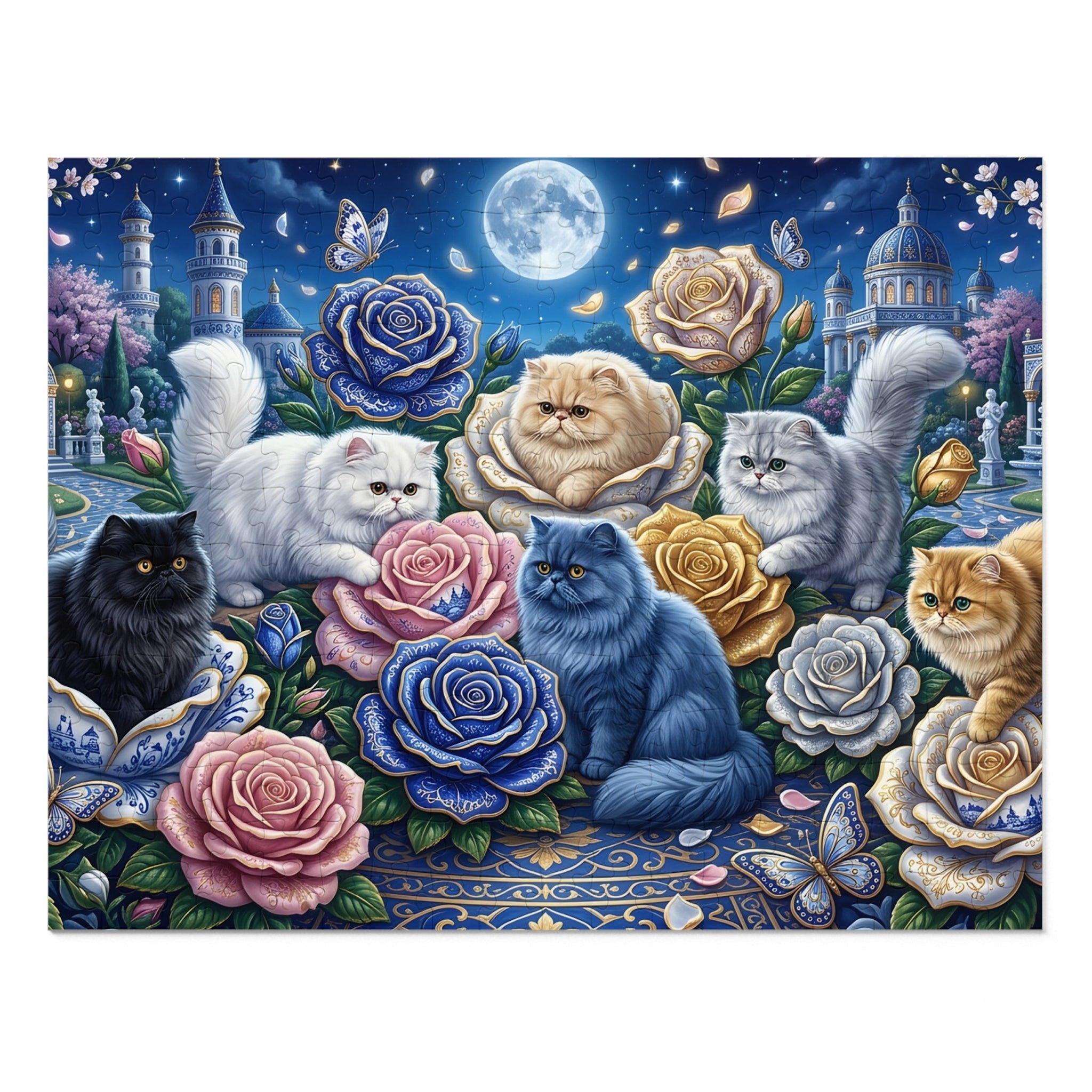 Persian Cat Moonlight Rose Garden Jigsaw Puzzle