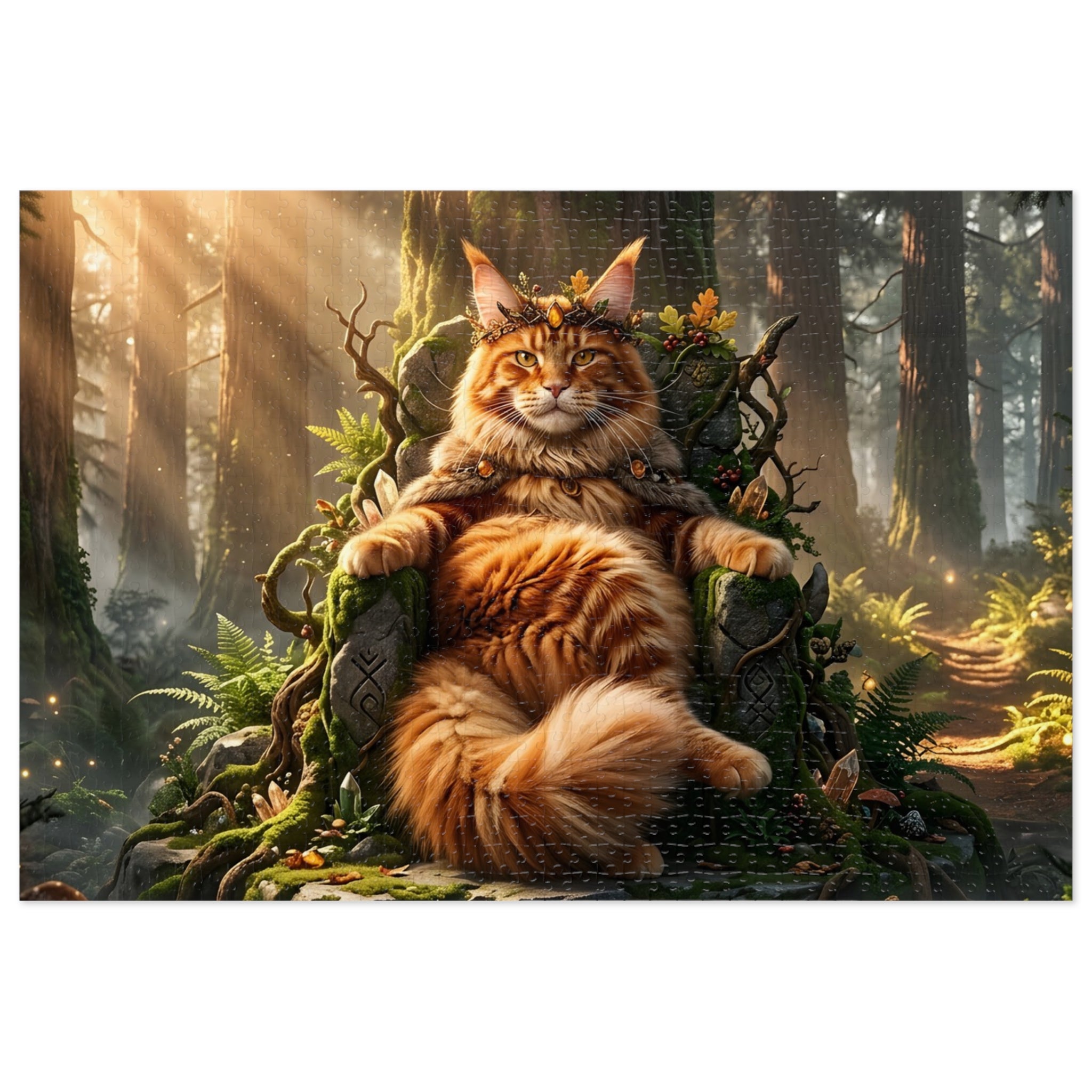 Orange Tabby Maine Coon Forest Throne King Jigsaw Puzzle