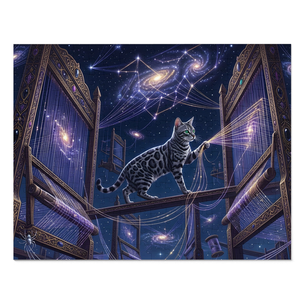 Silver Bengal Cat Cosmic Loom Tapestry Jigsaw Puzzle