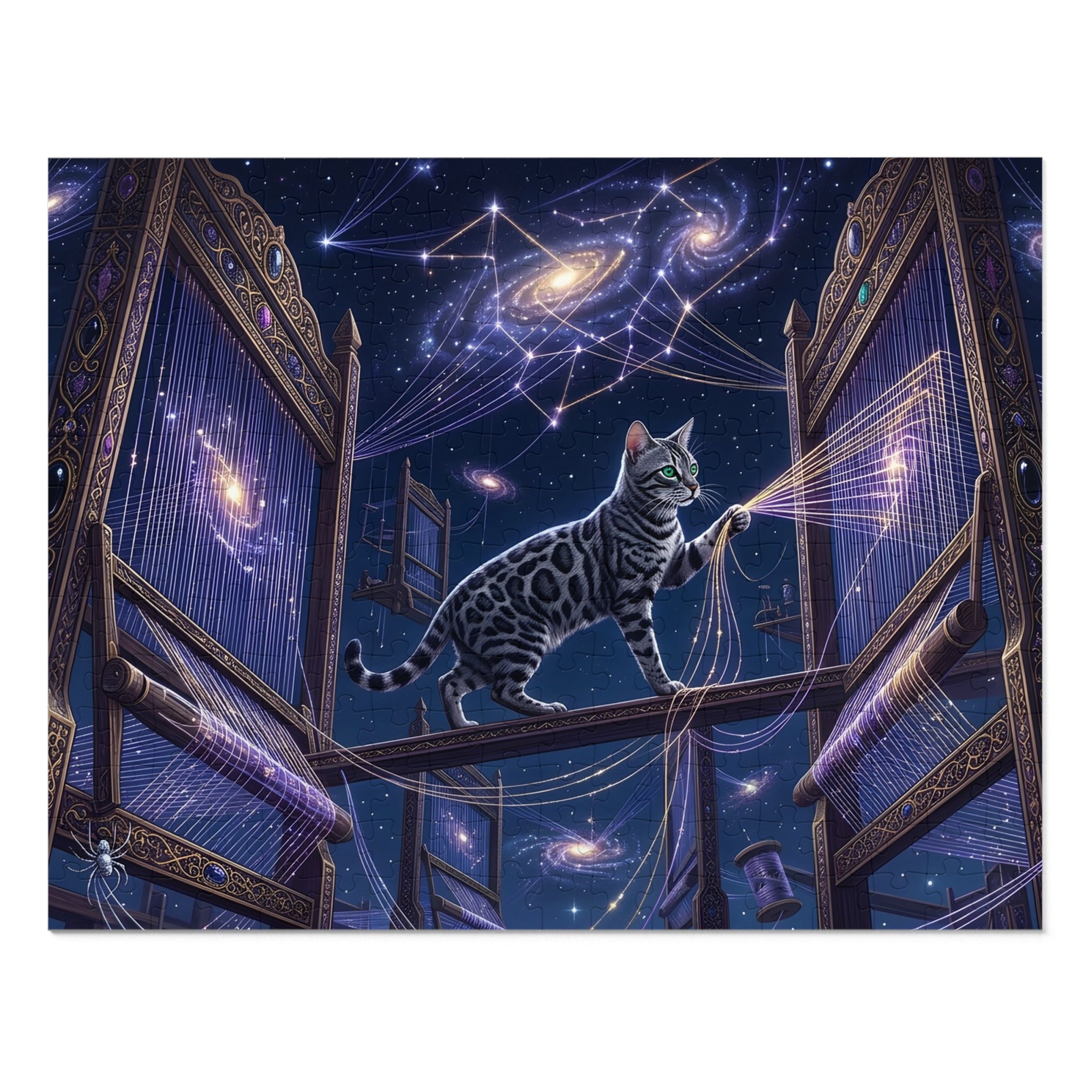 Silver Bengal Cat Cosmic Loom Tapestry Jigsaw Puzzle