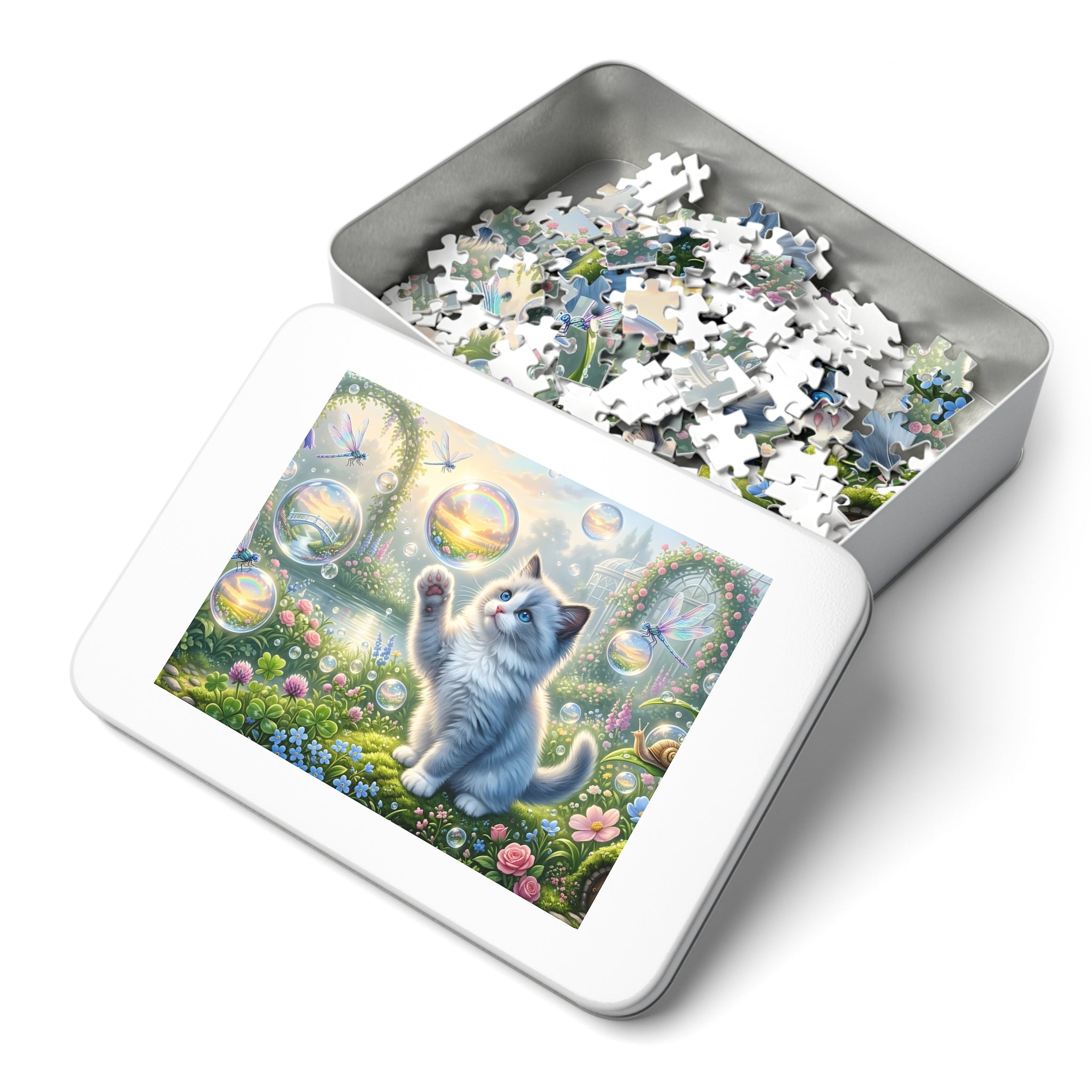 Ragdoll Kitten Rainbow Bubble Garden Jigsaw Puzzle