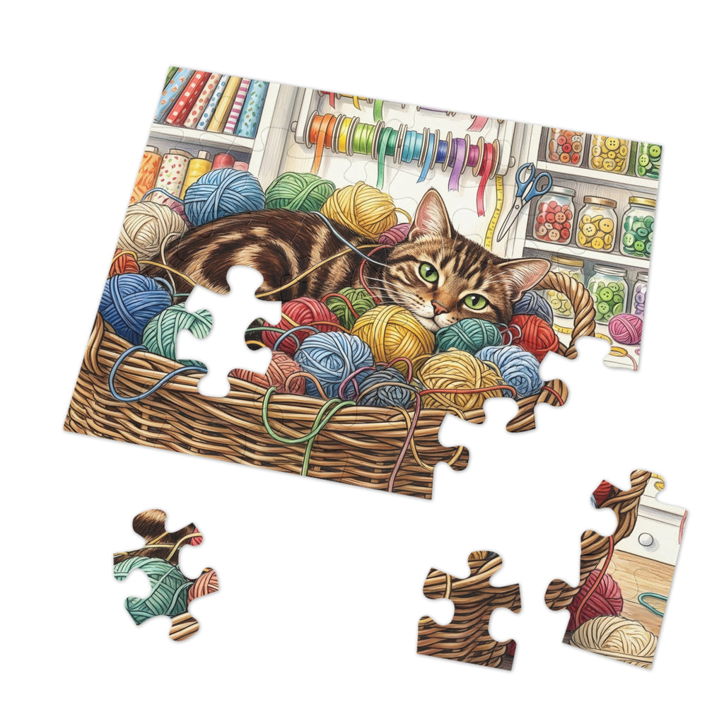 Brown Tabby American Shorthair Yarn Basket Craft Room Jigsaw Puzzle