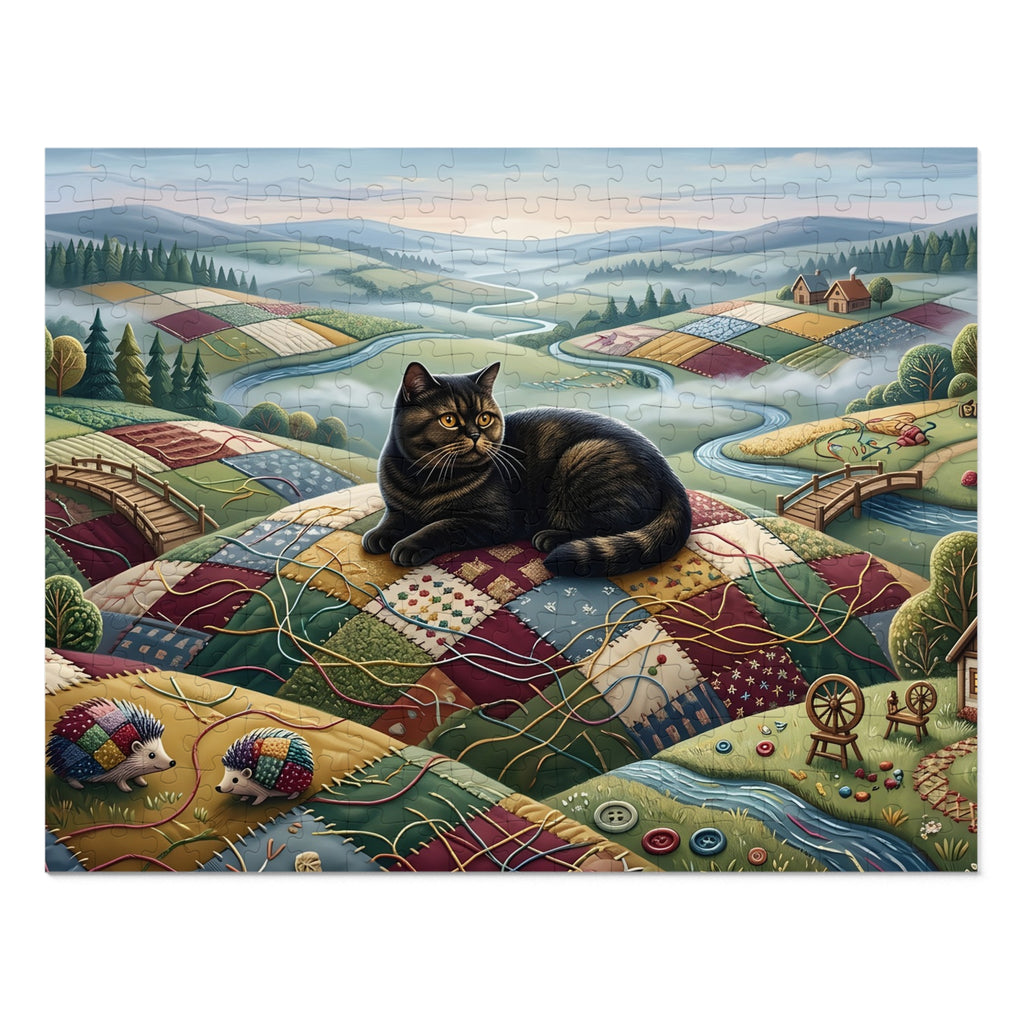 British Shorthair Patchwork Quilt Countryside Jigsaw Puzzle