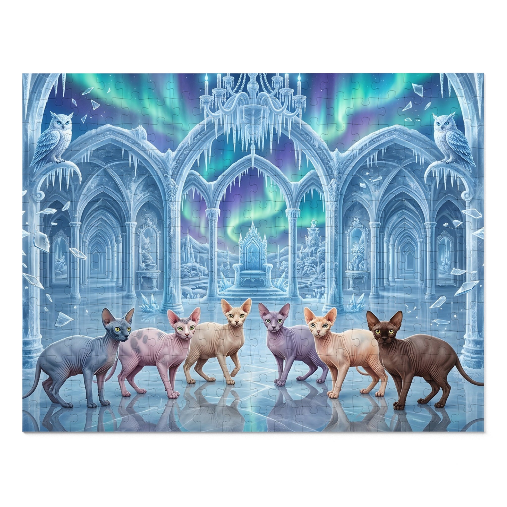 Sphynx Cat Ice Palace Aurora Borealis Jigsaw Puzzle
