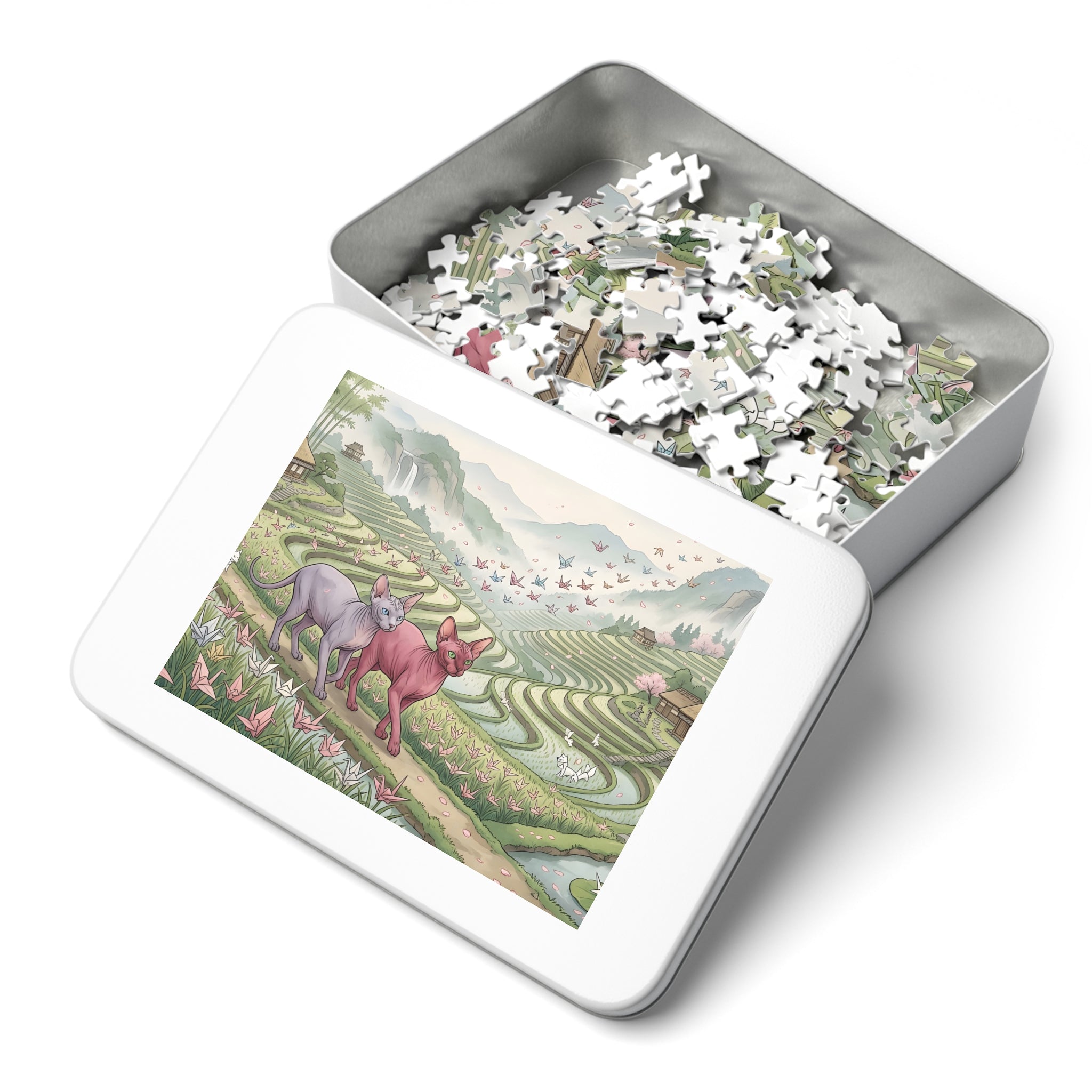 Sphynx Cat Origami Crane Rice Terraces Jigsaw Puzzle