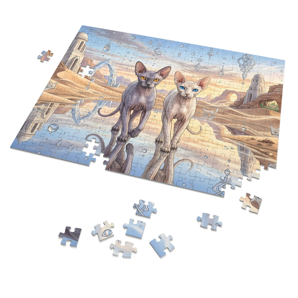 Sphynx Cat Desert Oasis Crystal Water Reflection Jigsaw Puzzle