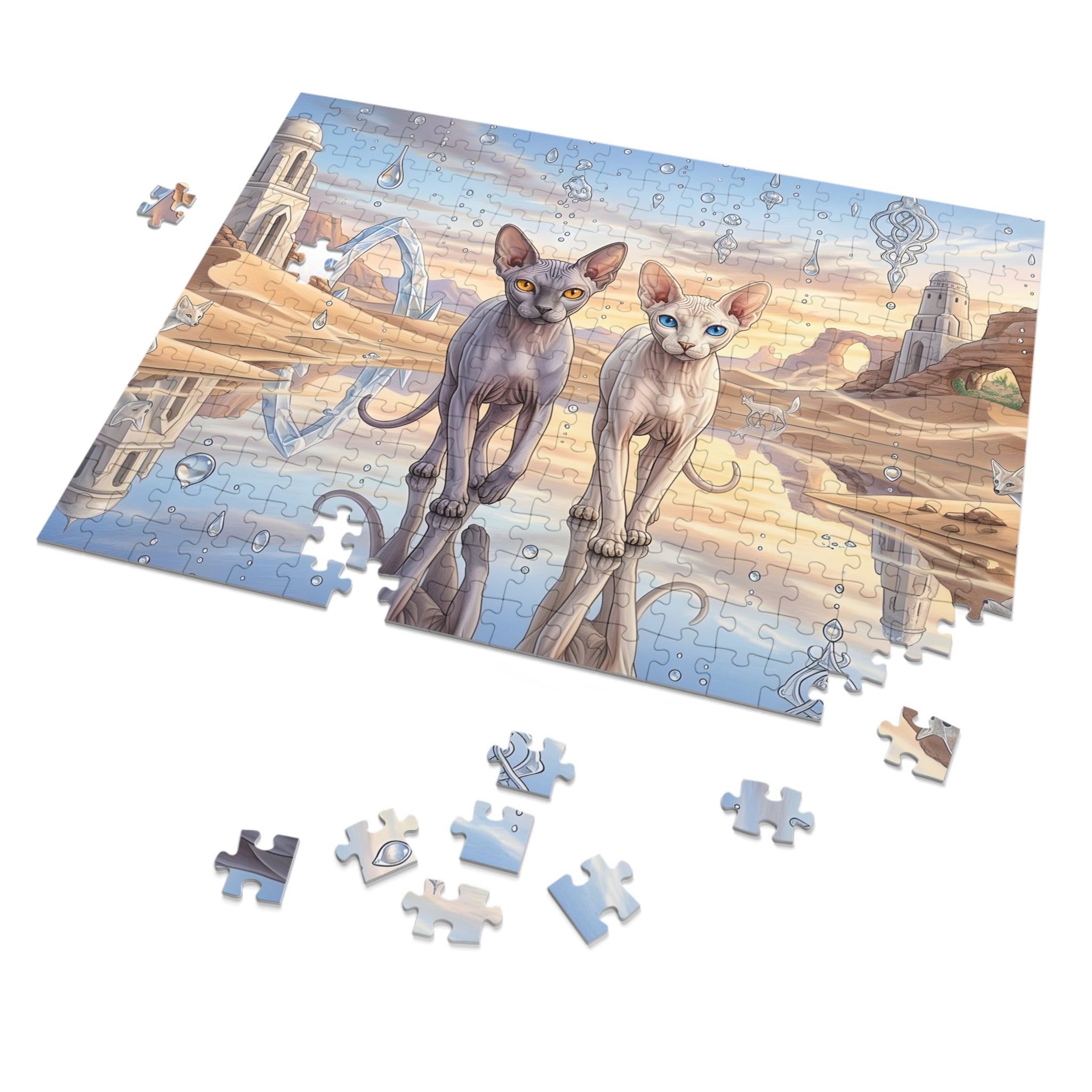 Sphynx Cat Desert Oasis Crystal Water Reflection Jigsaw Puzzle