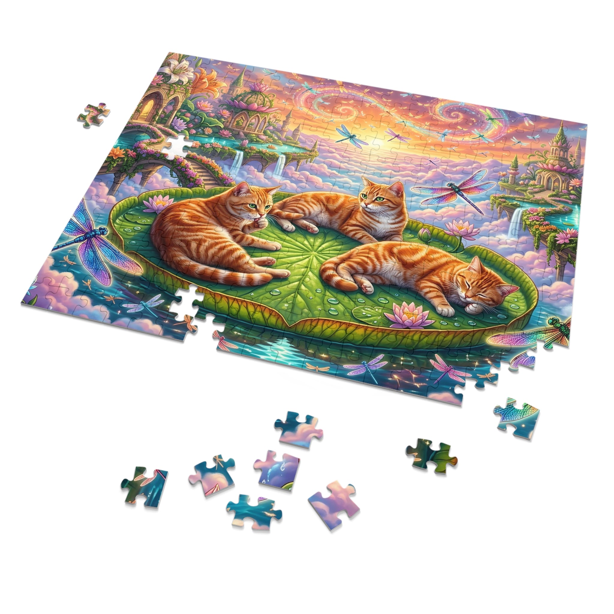 Orange Tabby American Shorthair Dragonfly Lily Pad Palace Jigsaw Puzzle