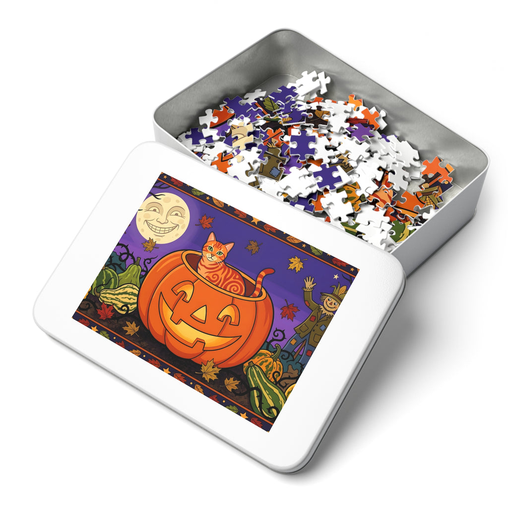 Orange Tabby American Shorthair Halloween Pumpkin Patch Jigsaw Puzzle