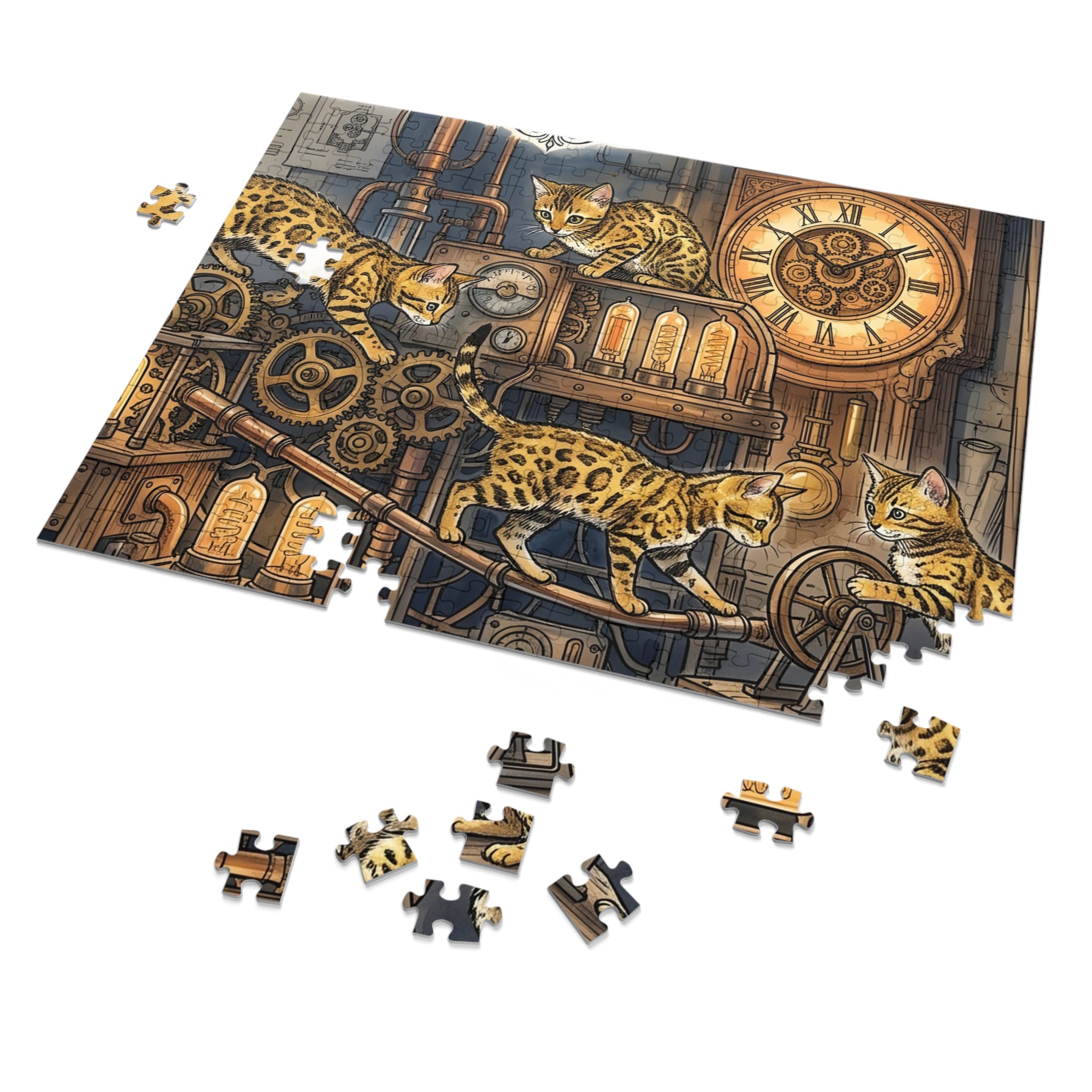 Bengal Kittens Steampunk Clockwork Workshop Jigsaw Puzzle