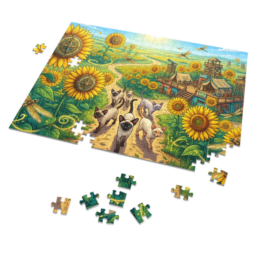 Siamese Kitten Sunflower Compass Trail Jigsaw Puzzle