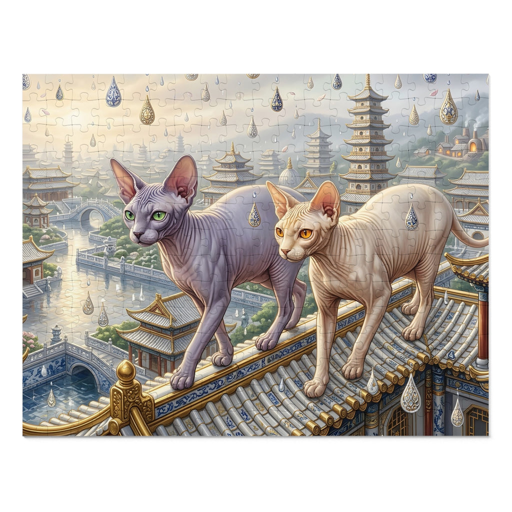 Sphynx Cat Porcelain Rain Pagoda Roof Jigsaw Puzzle