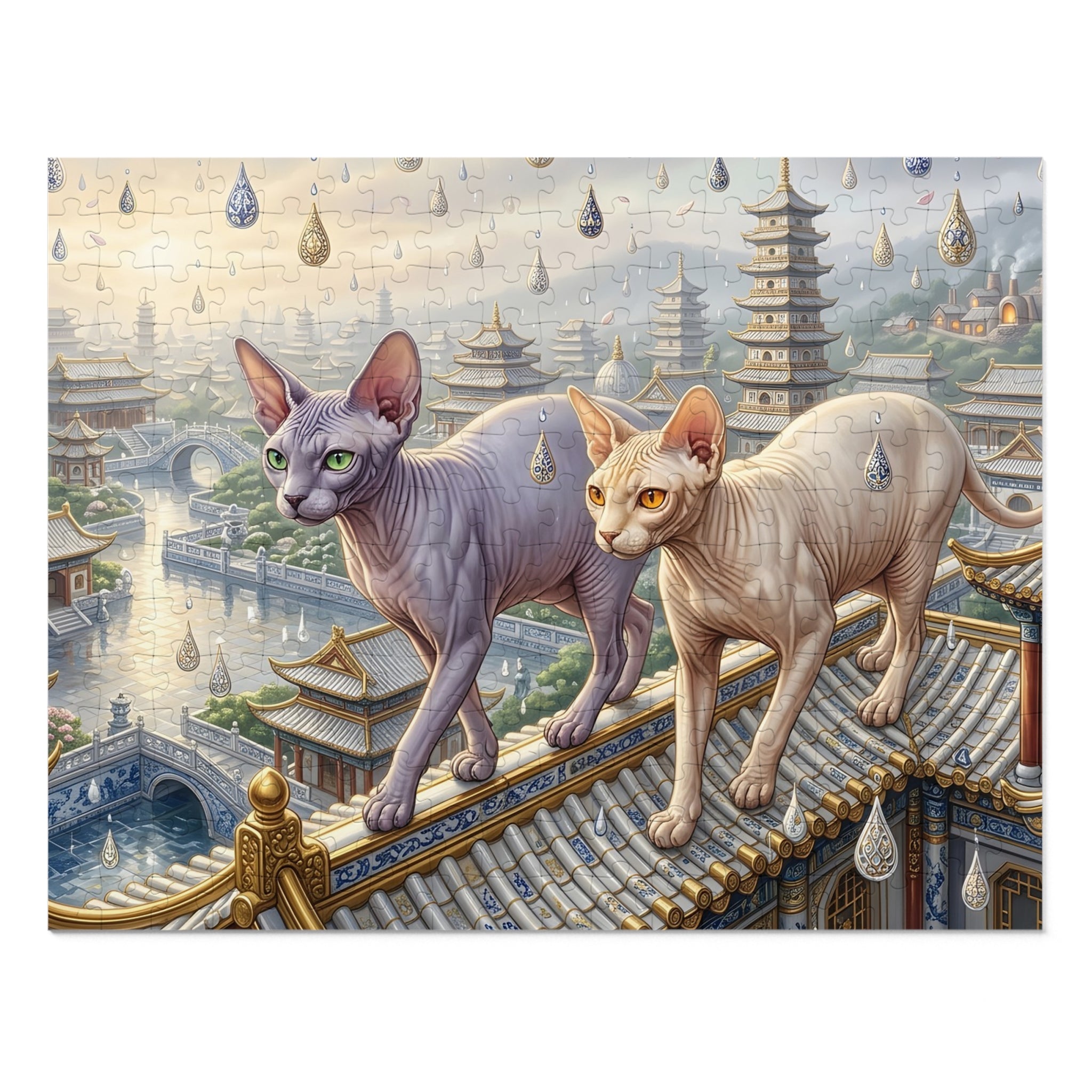 Sphynx Cat Porcelain Rain Pagoda Roof Jigsaw Puzzle