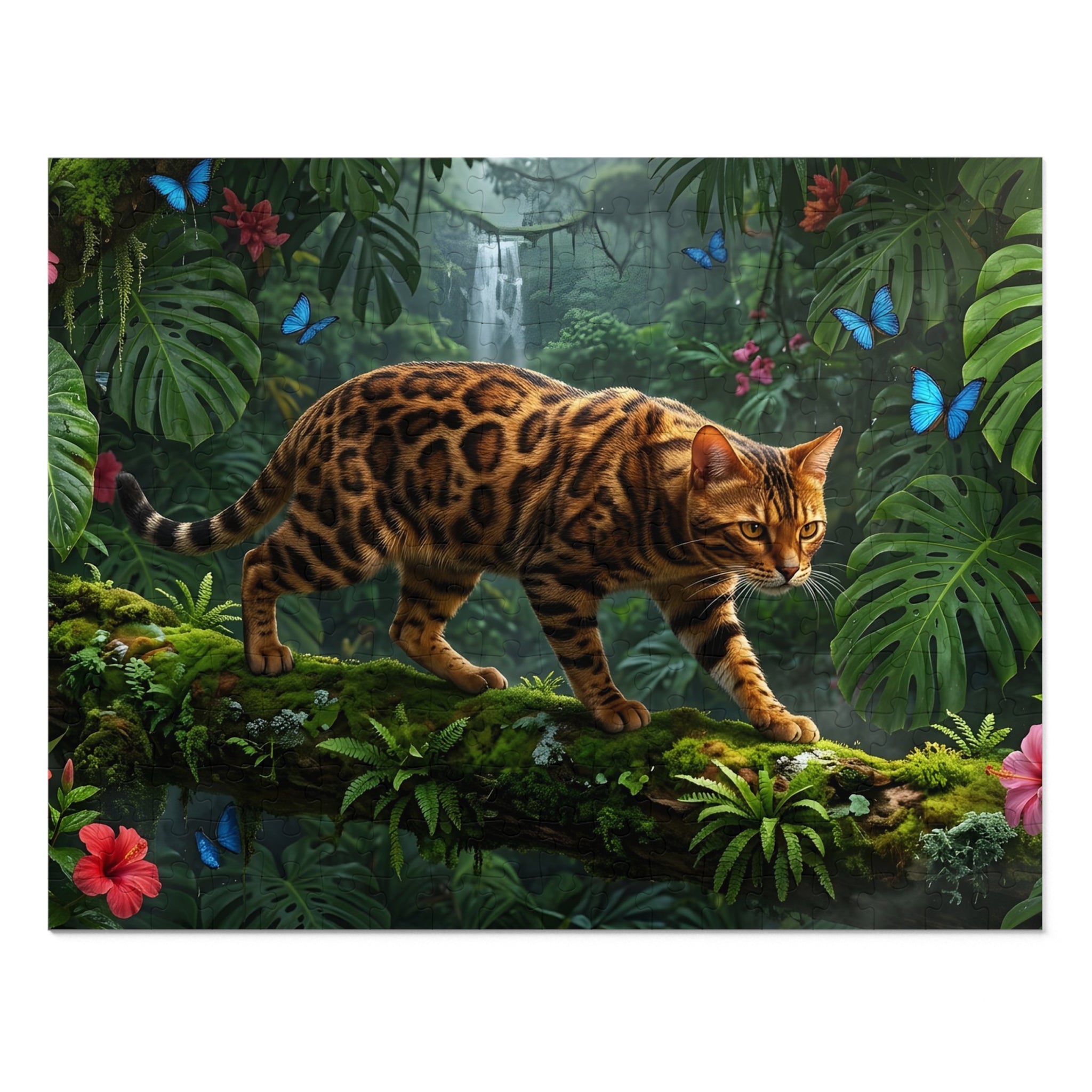 Bengal Jungle Waterfall Blue Butterflies Jigsaw Puzzle