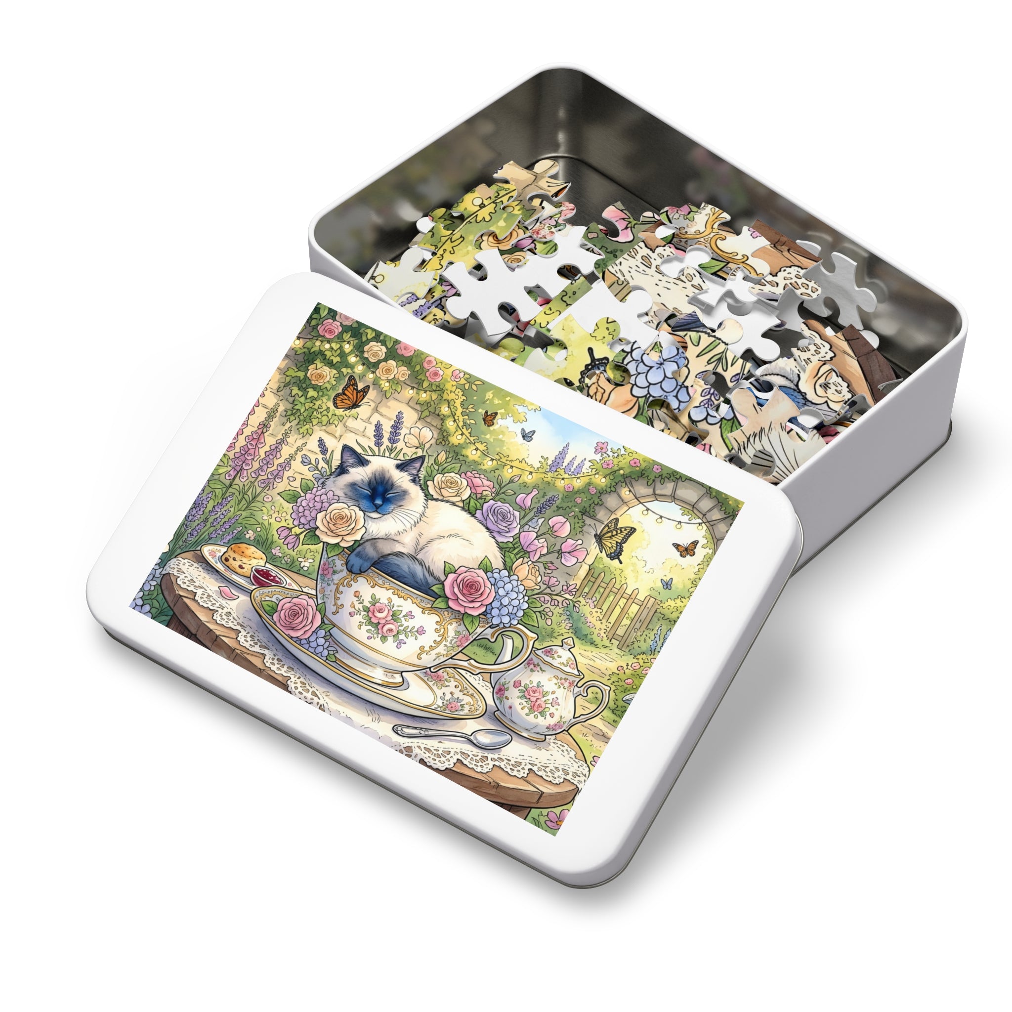 Blue Point Ragdoll Teacup Garden Party Jigsaw Puzzle