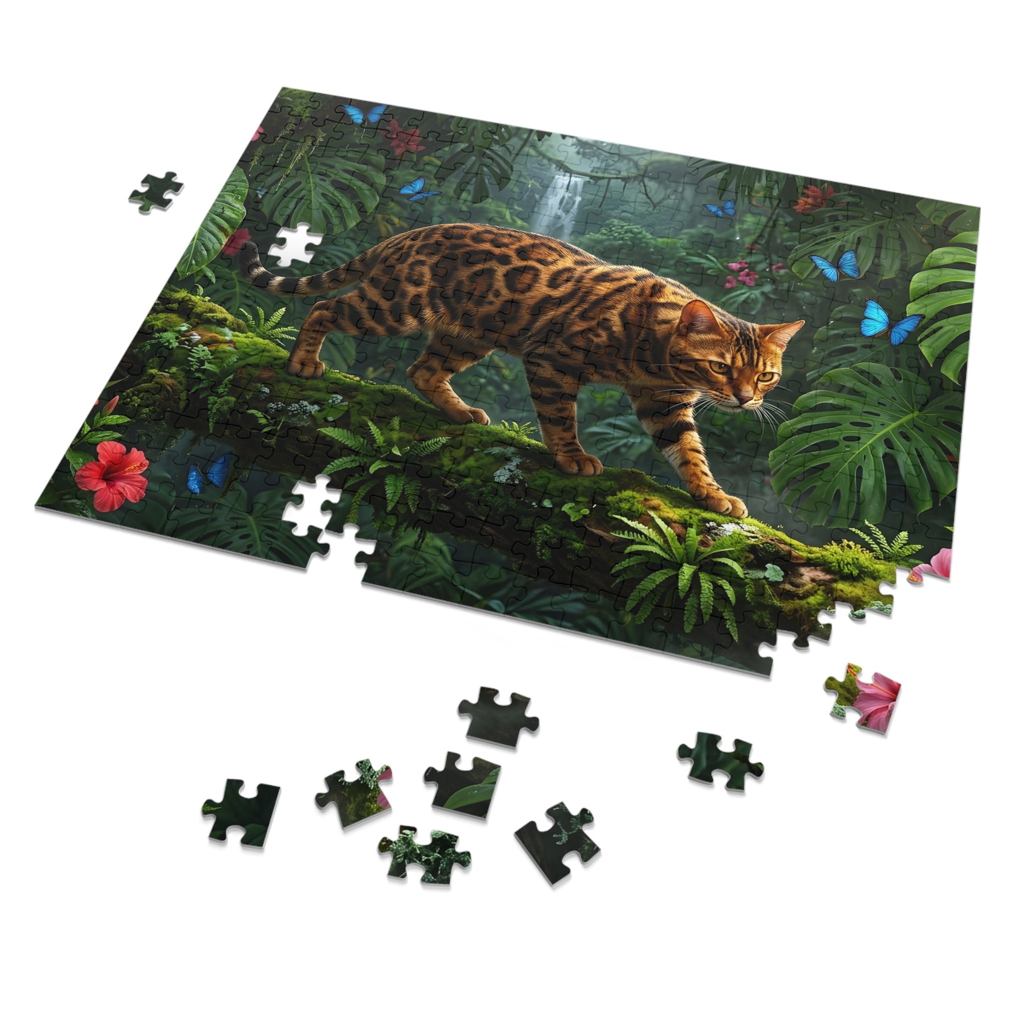 Bengal Jungle Waterfall Blue Butterflies Jigsaw Puzzle