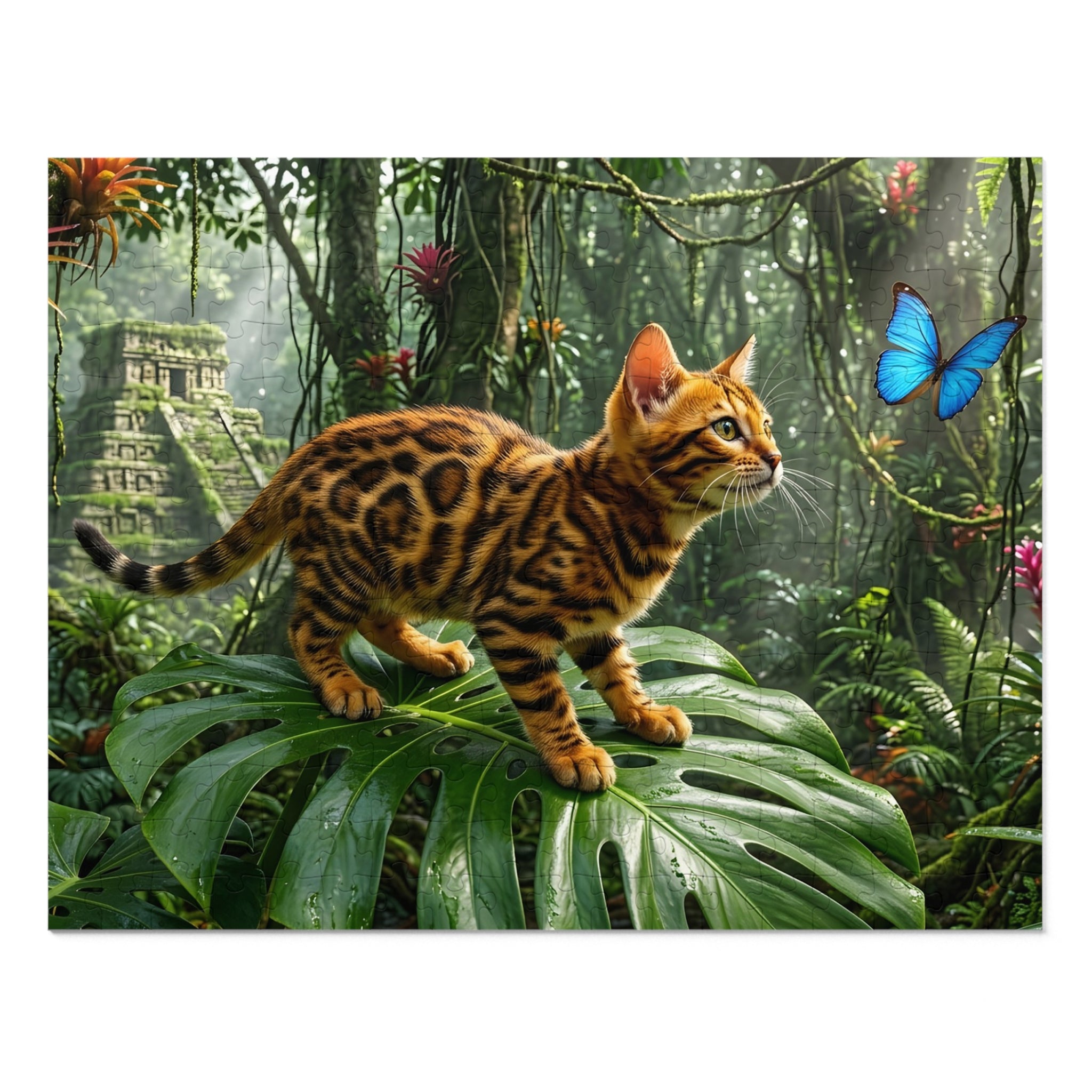 Brown Rosetted Bengal Kitten Jungle Temple Jigsaw Puzzle