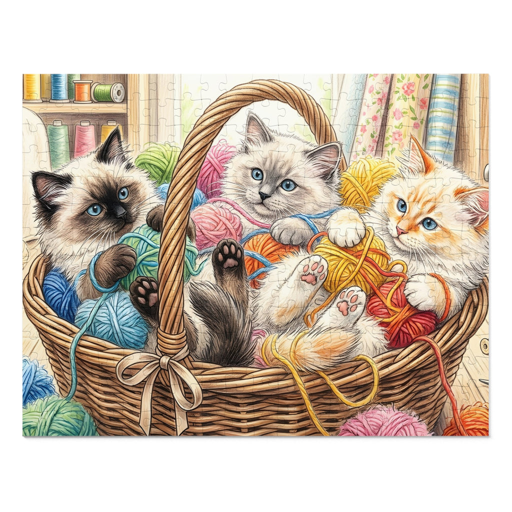 Seal, Blue, and Flame Point Ragdoll Kittens Yarn Basket Jigsaw Puzzle