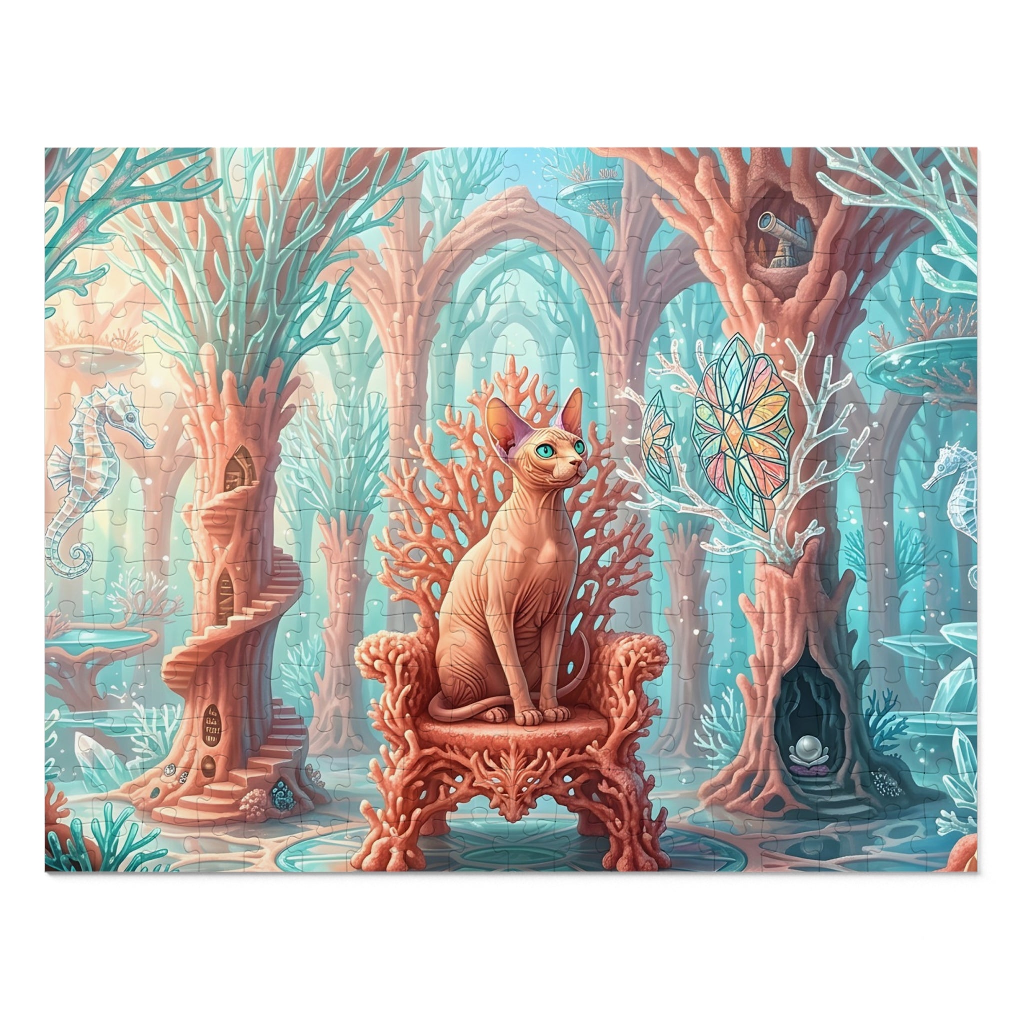 Sphynx Cat Coral Throne Fantasy Forest Jigsaw Puzzle