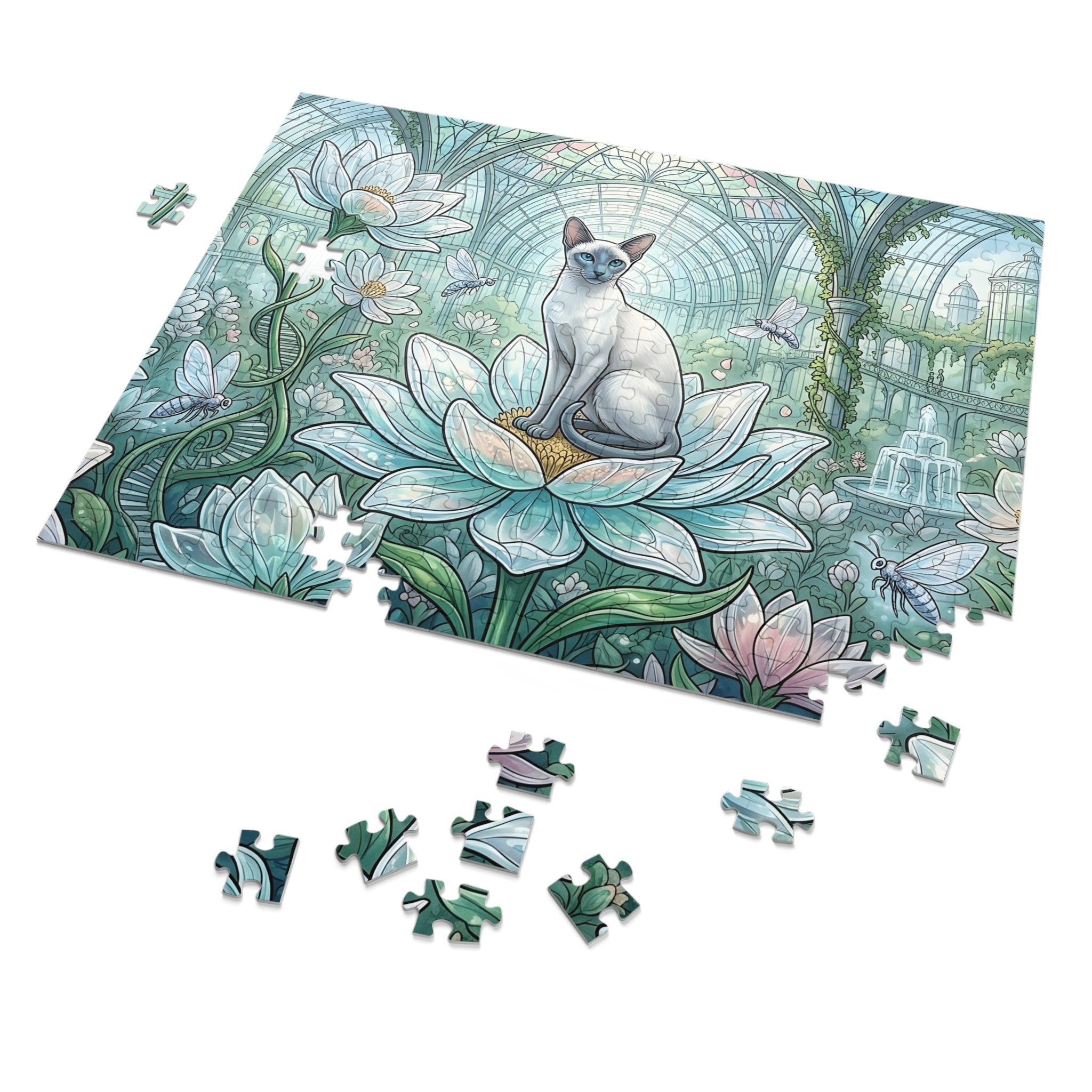 Siamese Cat Glass Conservatory Lotus Jigsaw Puzzle