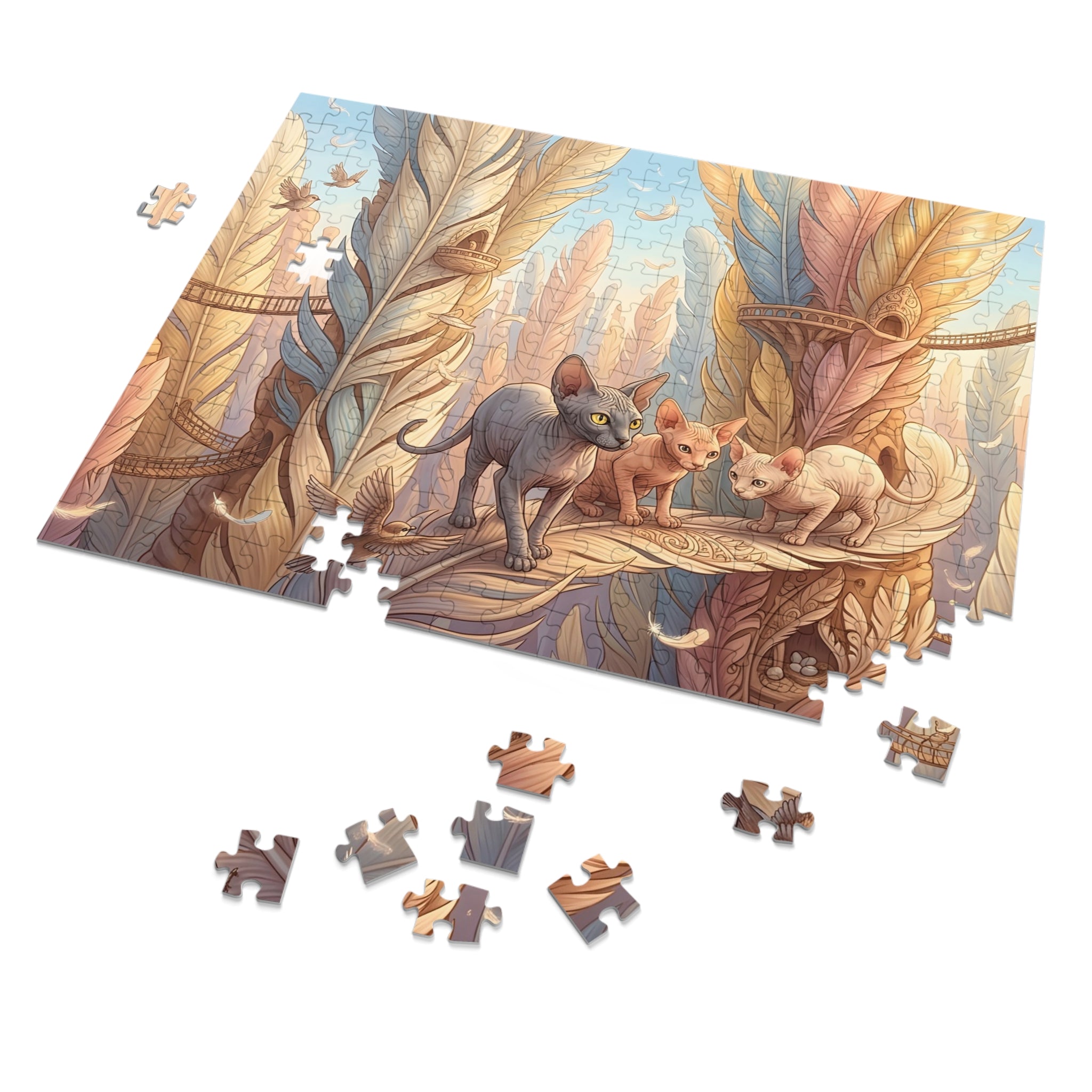 Sphynx Kitten Feather Forest Haven Jigsaw Puzzle