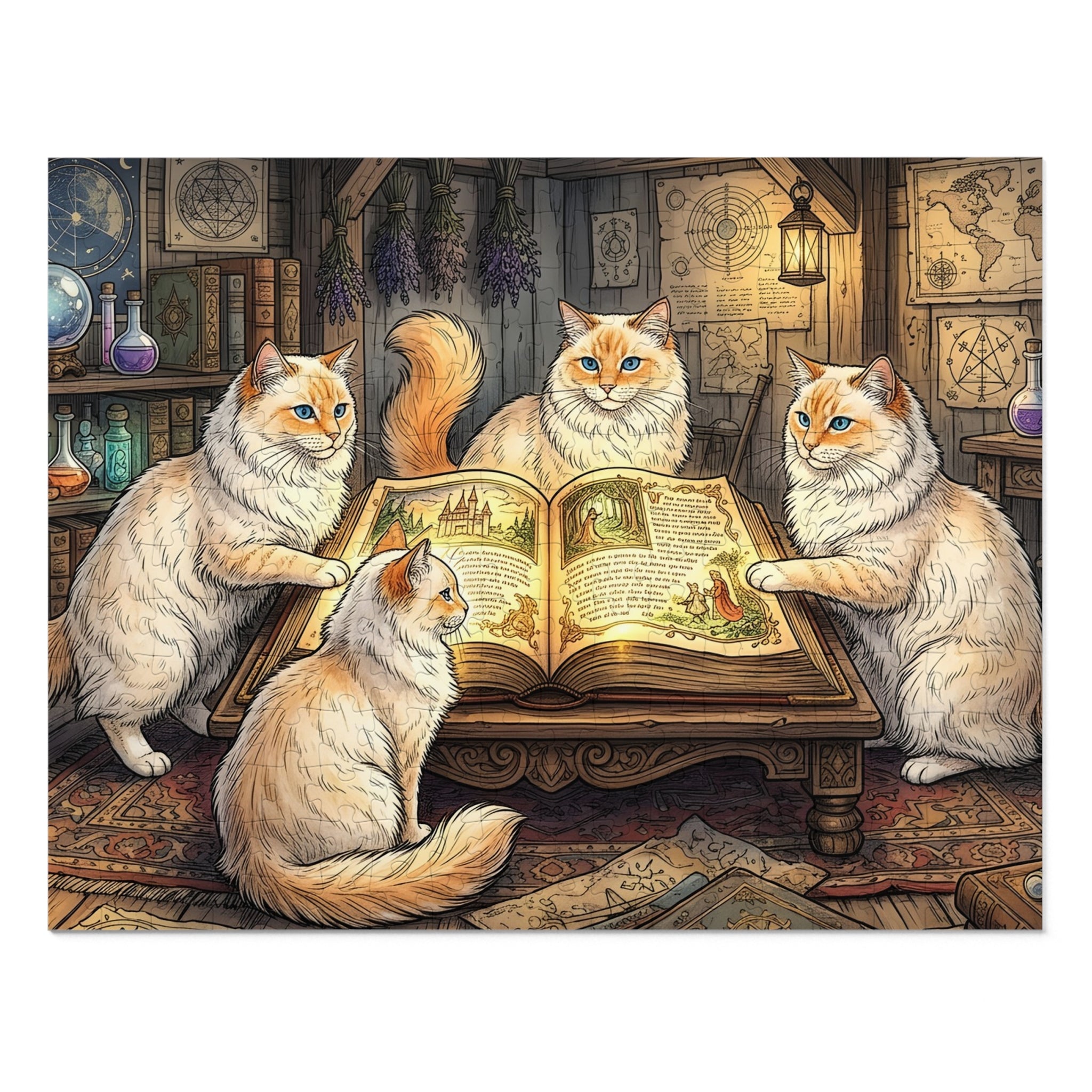 Flame Point Ragdoll Cats Spellbook Wizard Library Jigsaw Puzzle