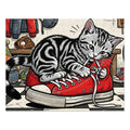 Silver Tabby American Shorthair Red Sneaker Locker Room Jigsaw Puzzle
