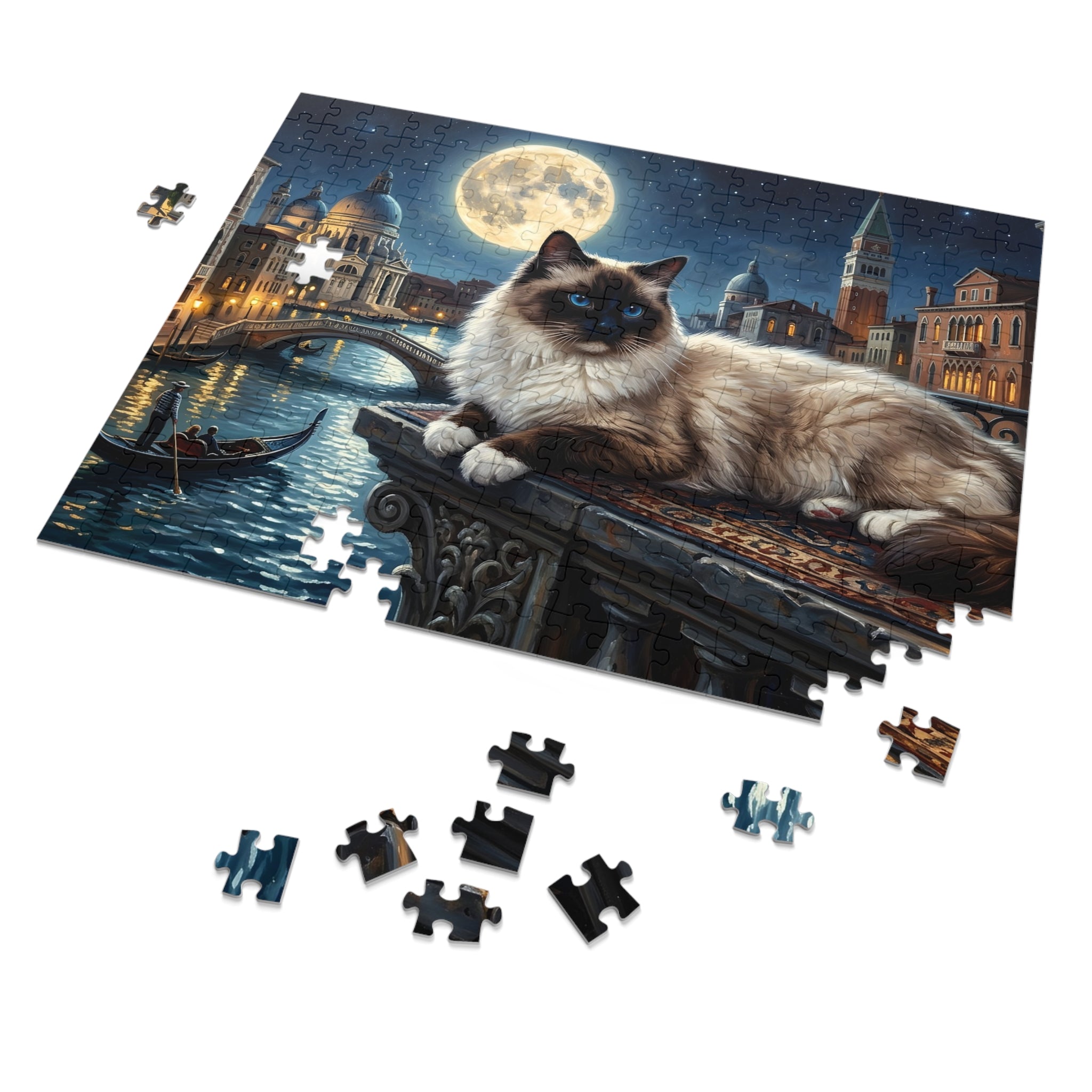 Seal Mitted Ragdoll Venice Canal Full Moon Jigsaw Puzzle