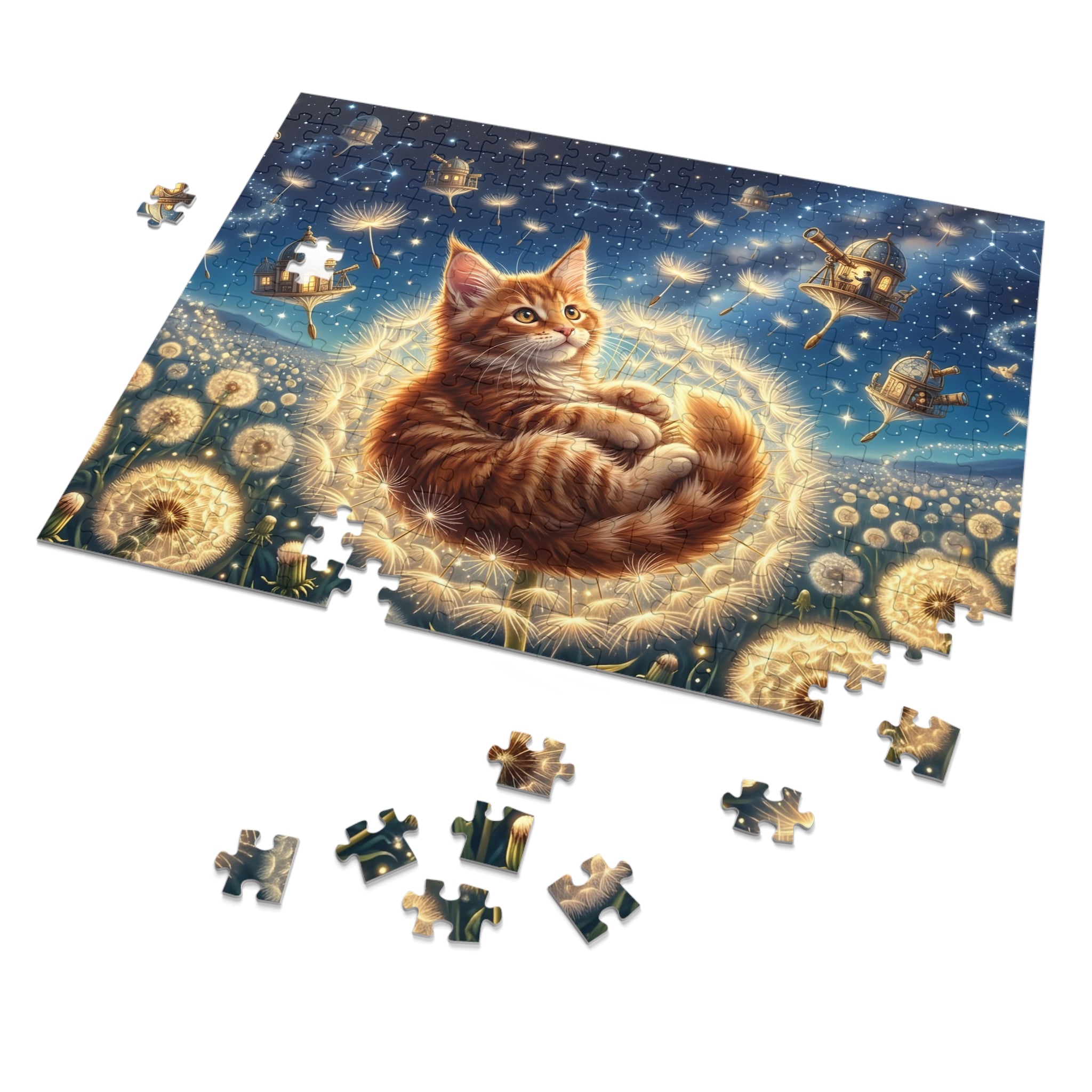 Maine Coon Kitten Celestial Dandelion Meadow Jigsaw Puzzle