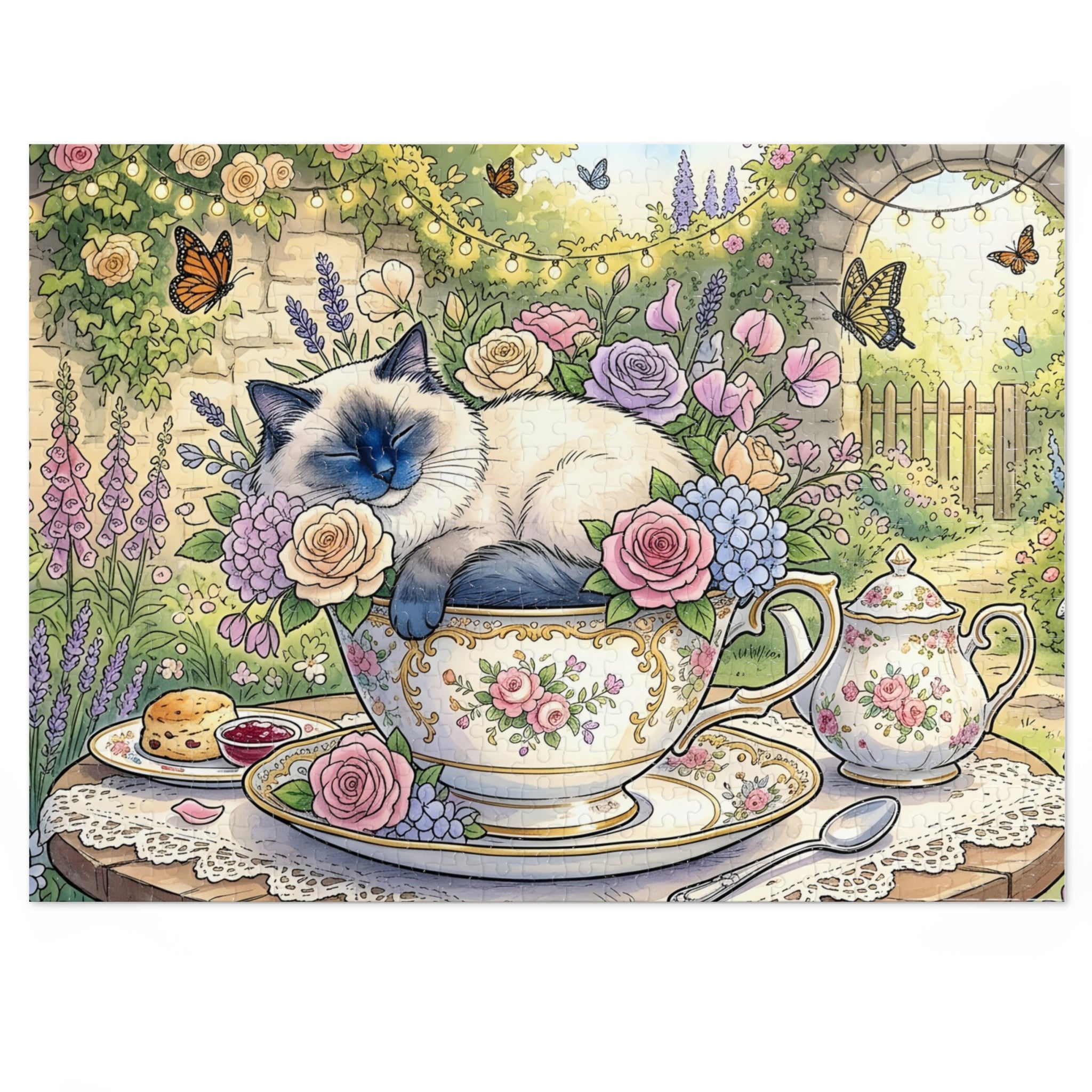 Blue Point Ragdoll Teacup Garden Party Jigsaw Puzzle
