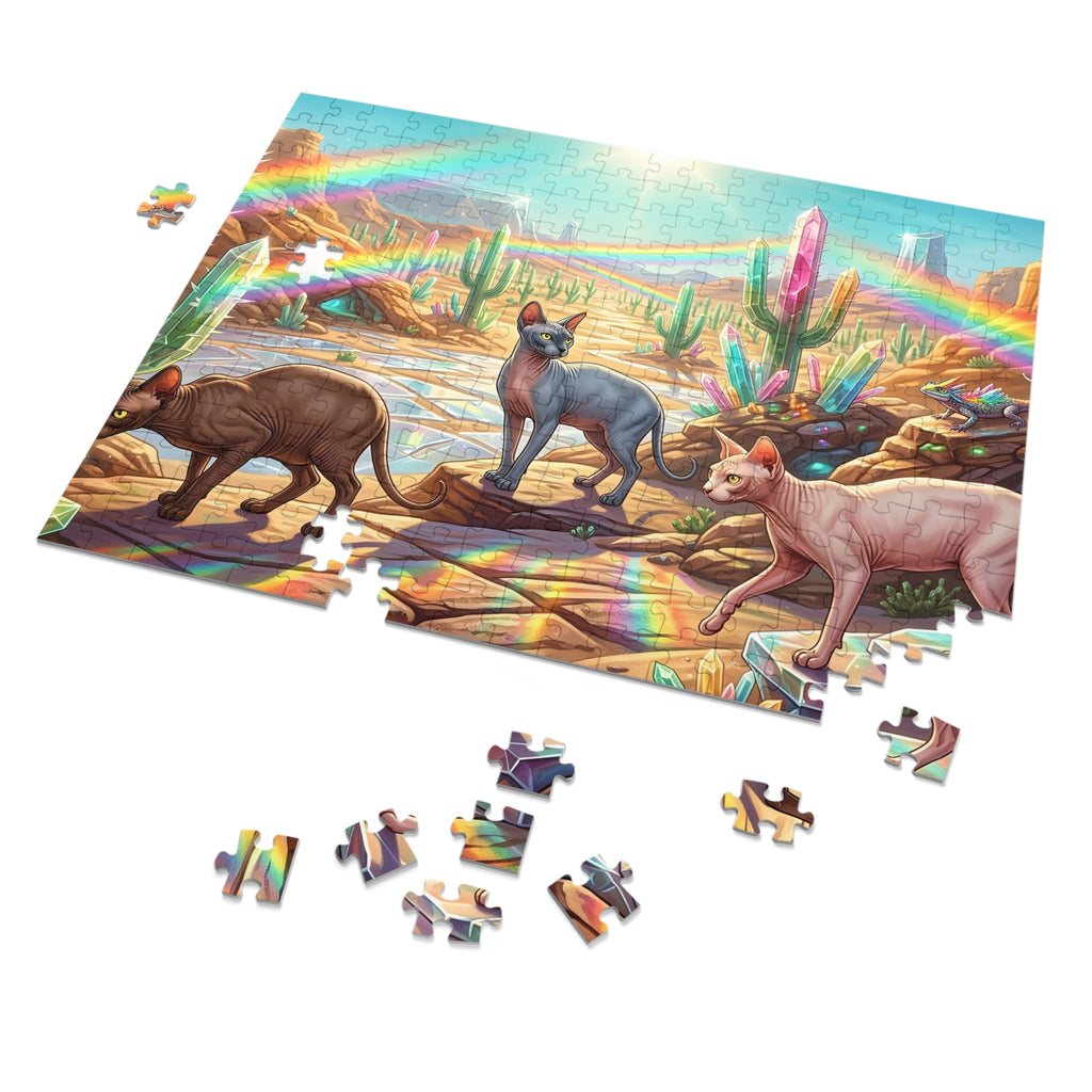 Sphynx Cat Rainbow Crystal Cactus Desert Jigsaw Puzzle