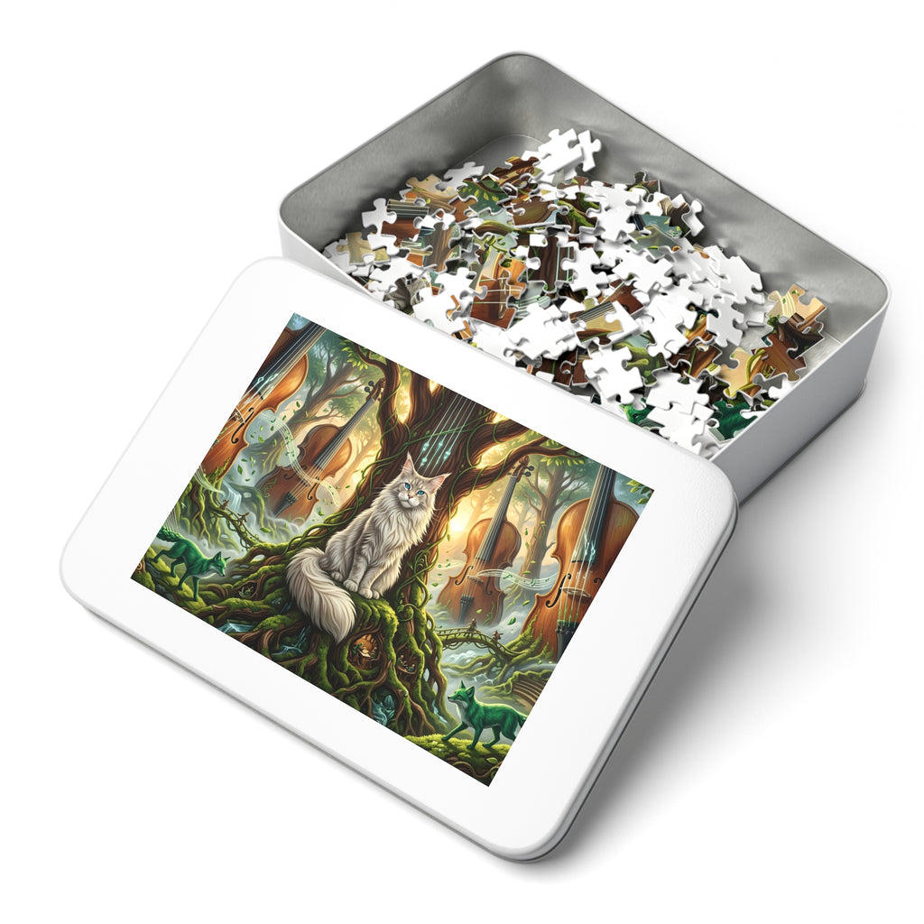 Maine Coon Cat Cello Violin Musical Forest Green Fox Jigsaw Puzzle