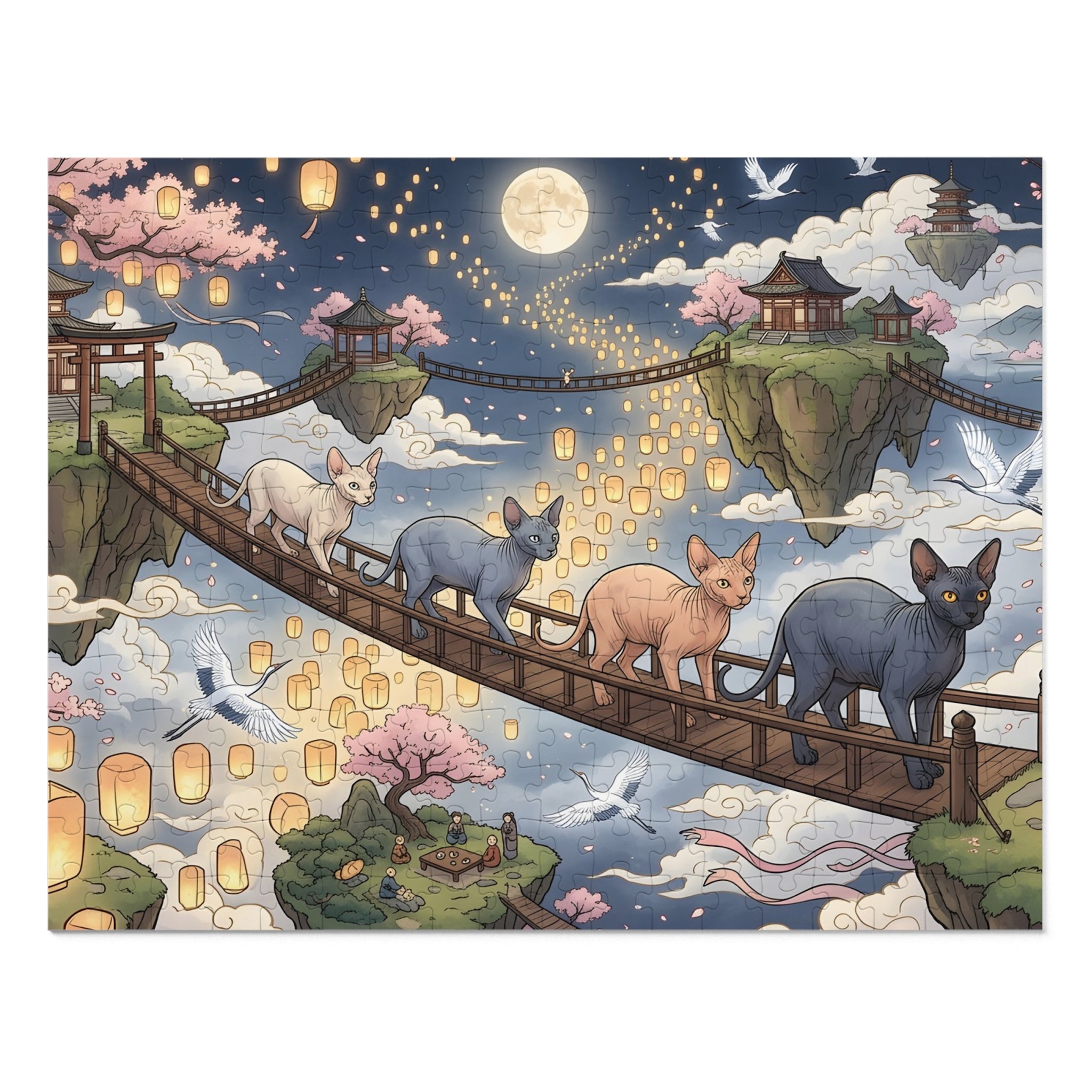 Sphynx Cat Floating Islands Lantern Bridge Jigsaw Puzzle