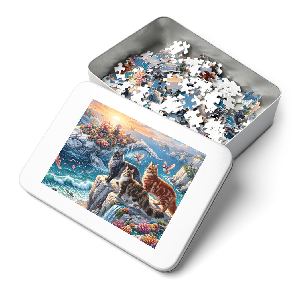 Maine Coon Cat Coral Whale Island Ocean Cliff Puffin Jigsaw Puzzle