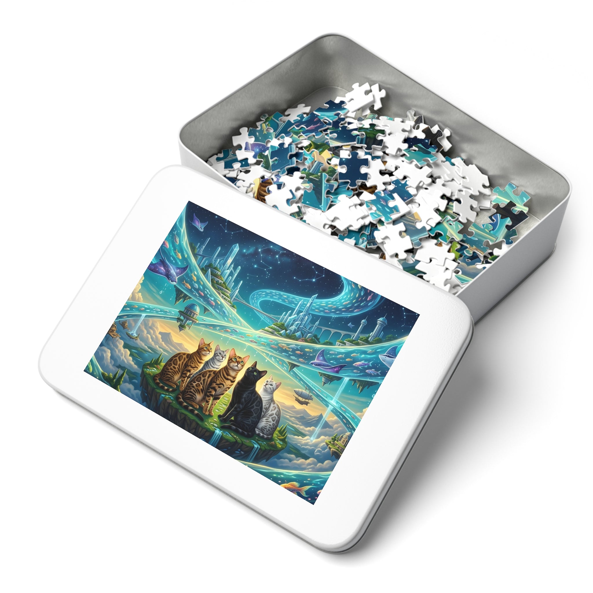 Bengal Cat Cosmic Aquatic Skybridge Floating Island Jigsaw Puzzle