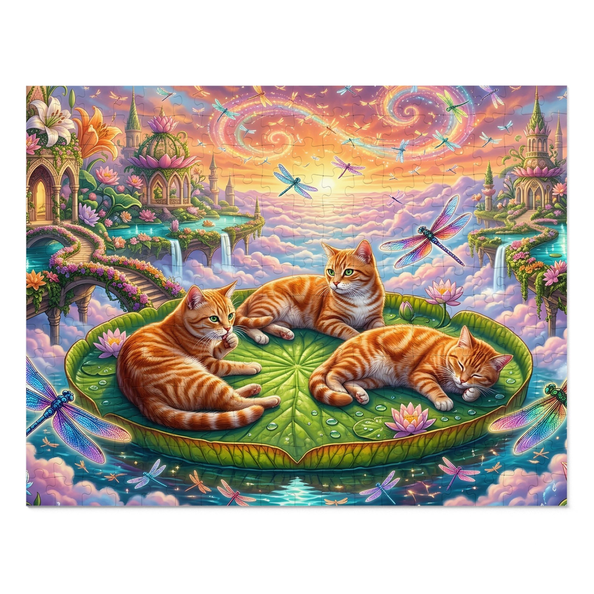 Orange Tabby American Shorthair Dragonfly Lily Pad Palace Jigsaw Puzzle