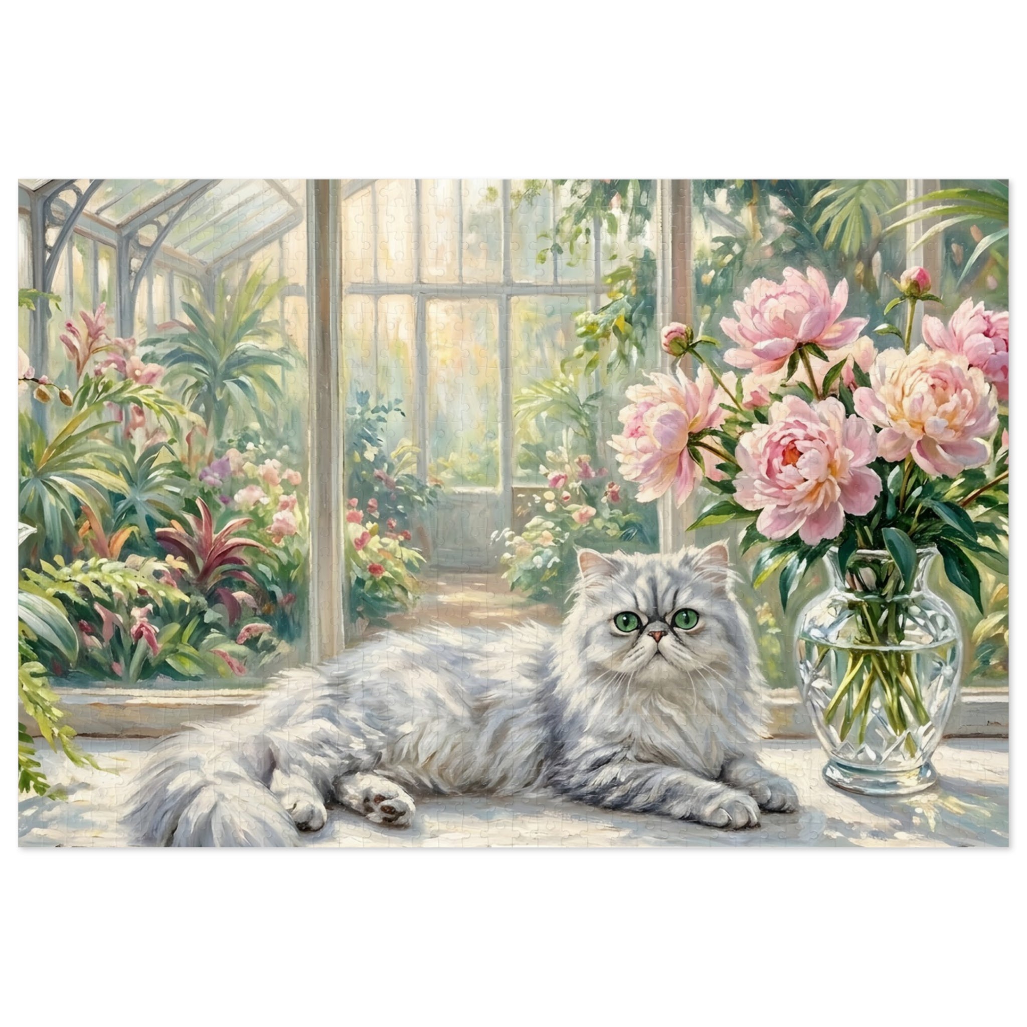 Silver Chinchilla Persian Greenhouse Peonies Jigsaw Puzzle