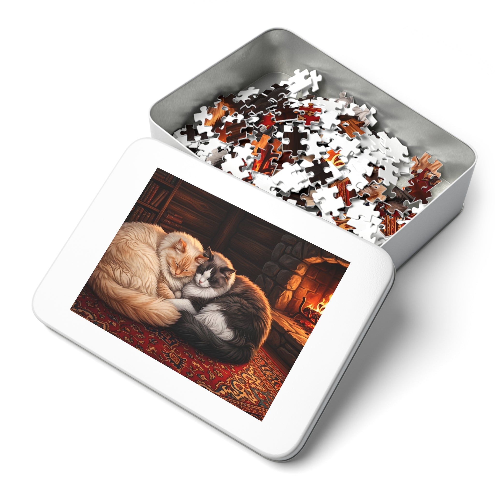 Ragdoll Cuddling Cozy Fireplace Jigsaw Puzzle