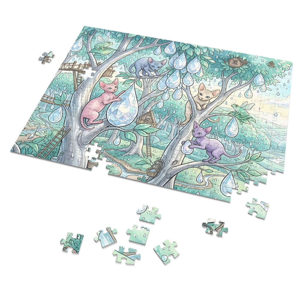 Sphynx Kitten Crystal Dewdrop Forest Jigsaw Puzzle