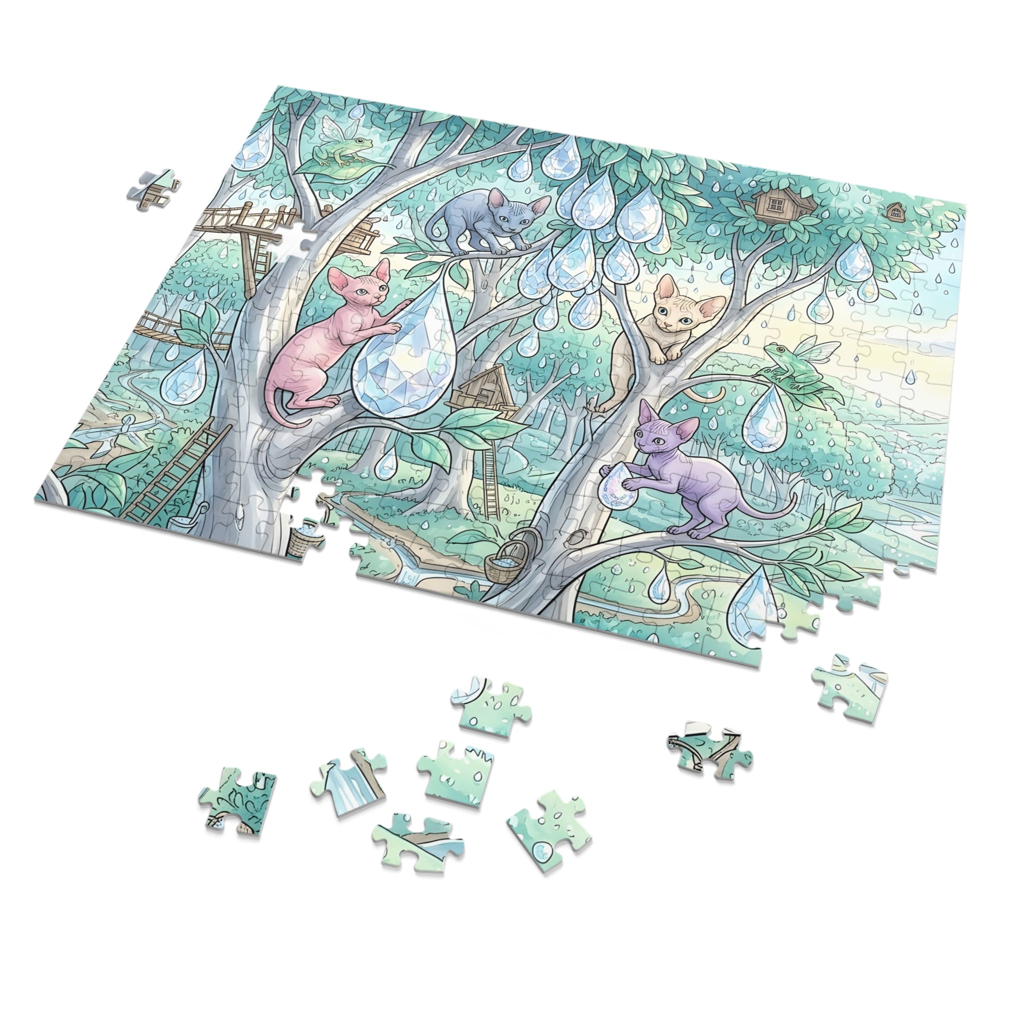 Sphynx Kitten Crystal Dewdrop Forest Jigsaw Puzzle