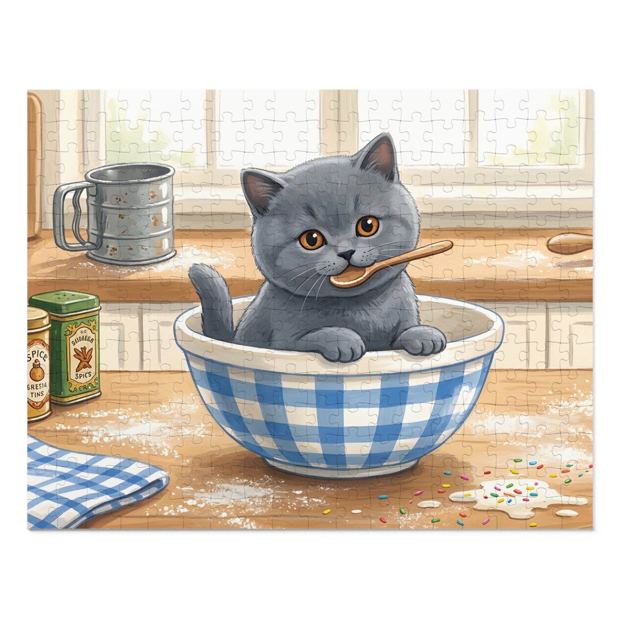 Blue British Shorthair Kitten Kitchen Baking Jigsaw Puzzle